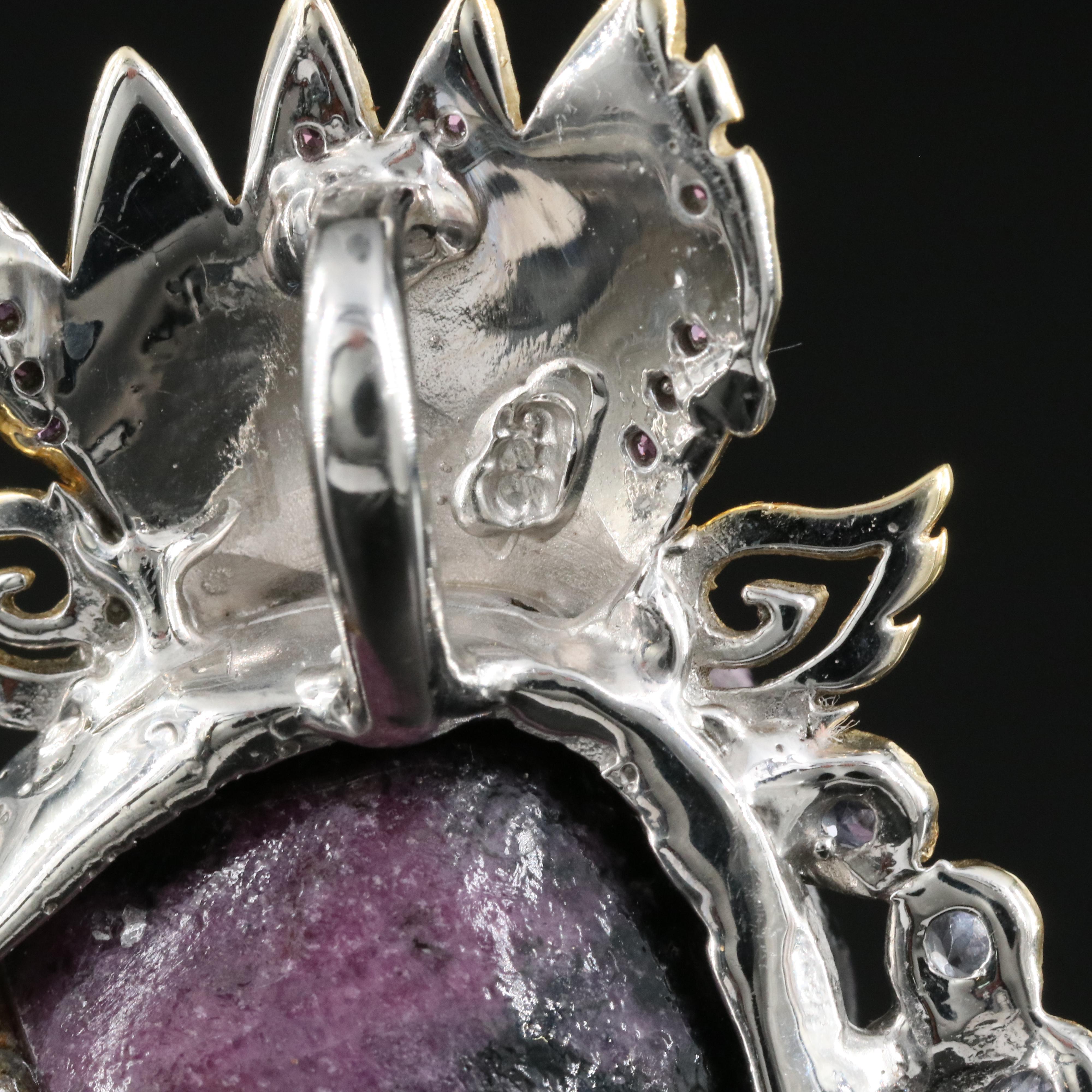 Sterling Ammonite, Garnet and Emerald Pendant