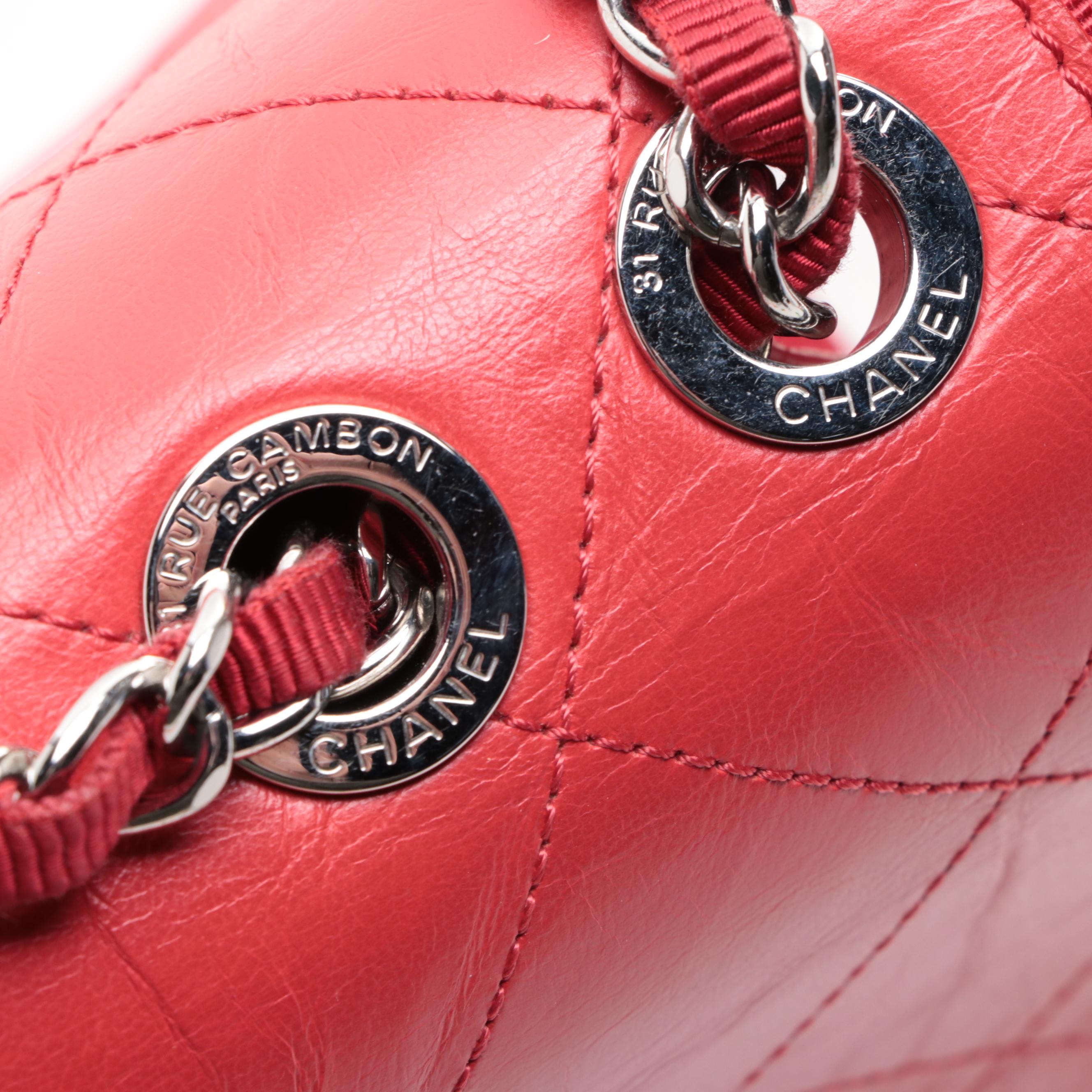 Chanel Small CC Chain Flap Bag in Quilted Crumpled Calfskin Leather/Grosgrain