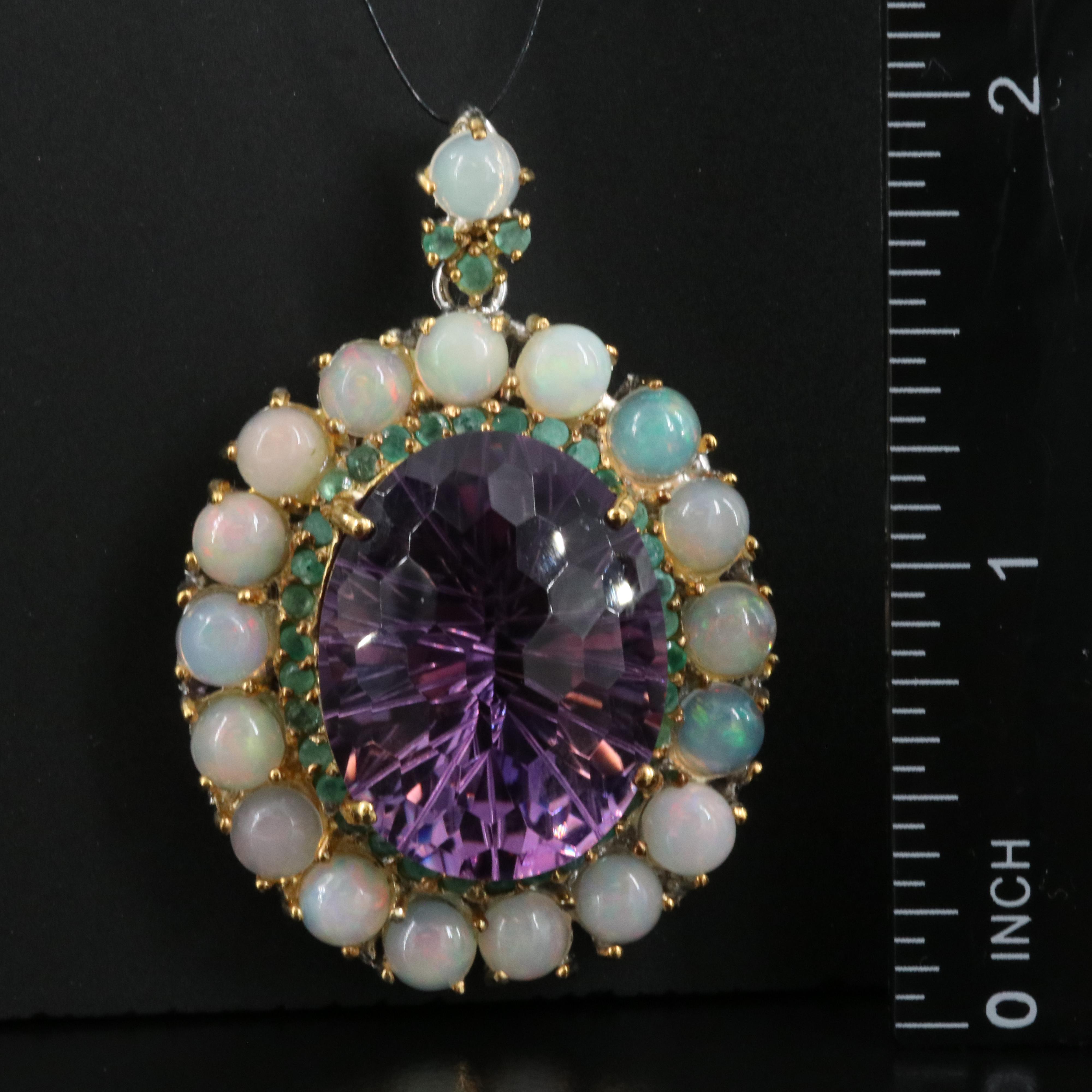 Sterling Amethyst, Opal and Emerald Pendant