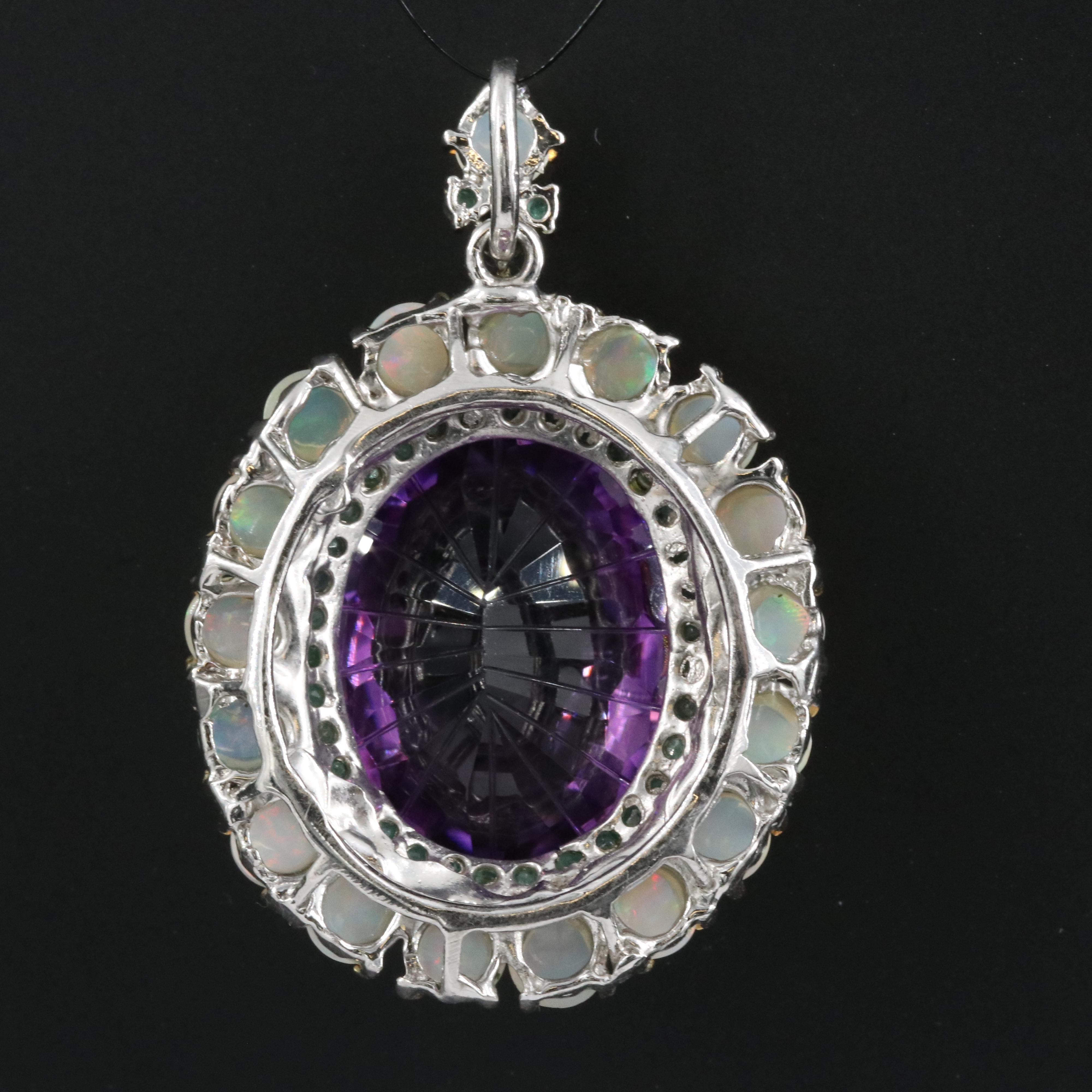 Sterling Amethyst, Opal and Emerald Pendant