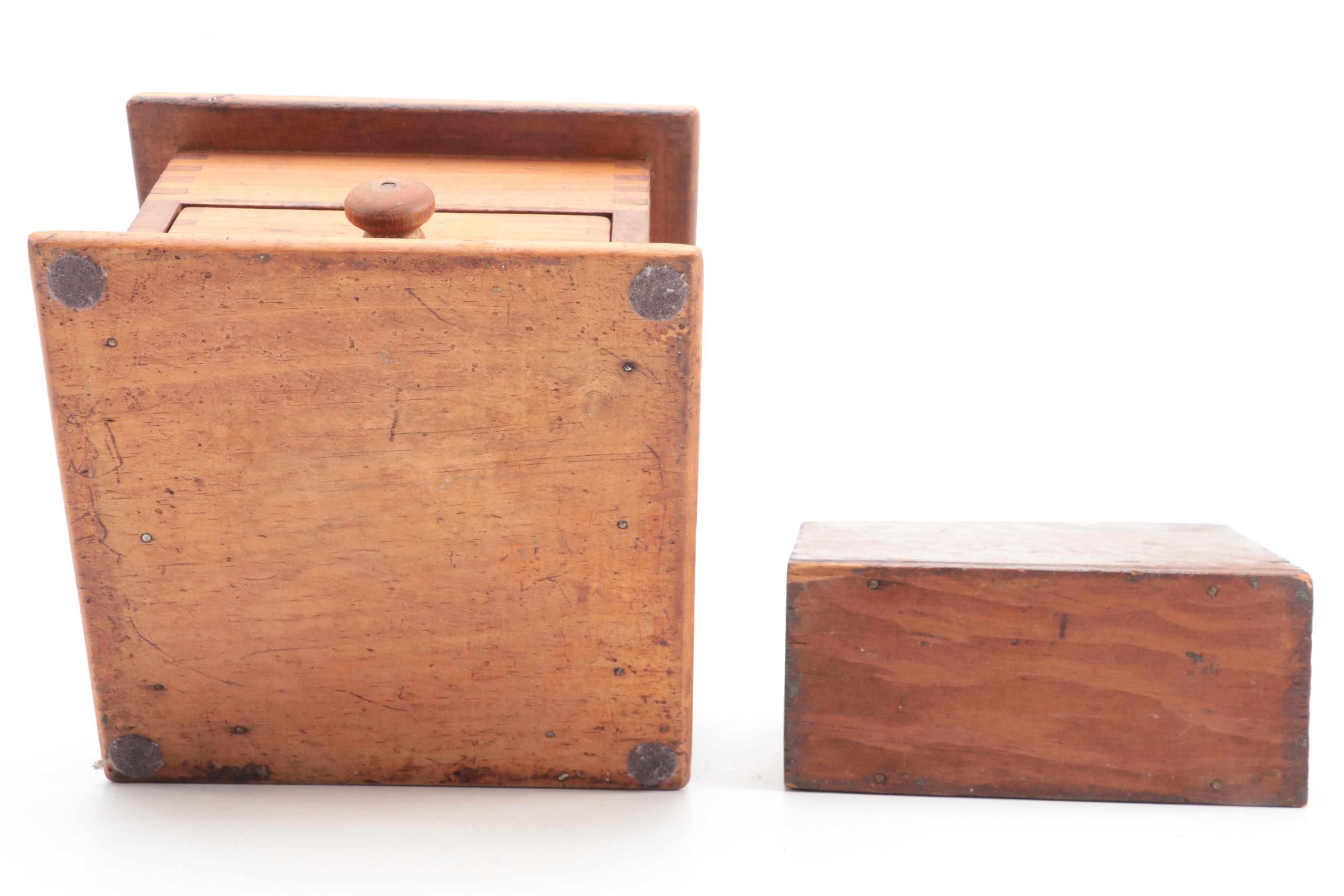 Hand-Carved Tidewater Crafts Shelf with Coffee Grinder, Crocks, Vases and More