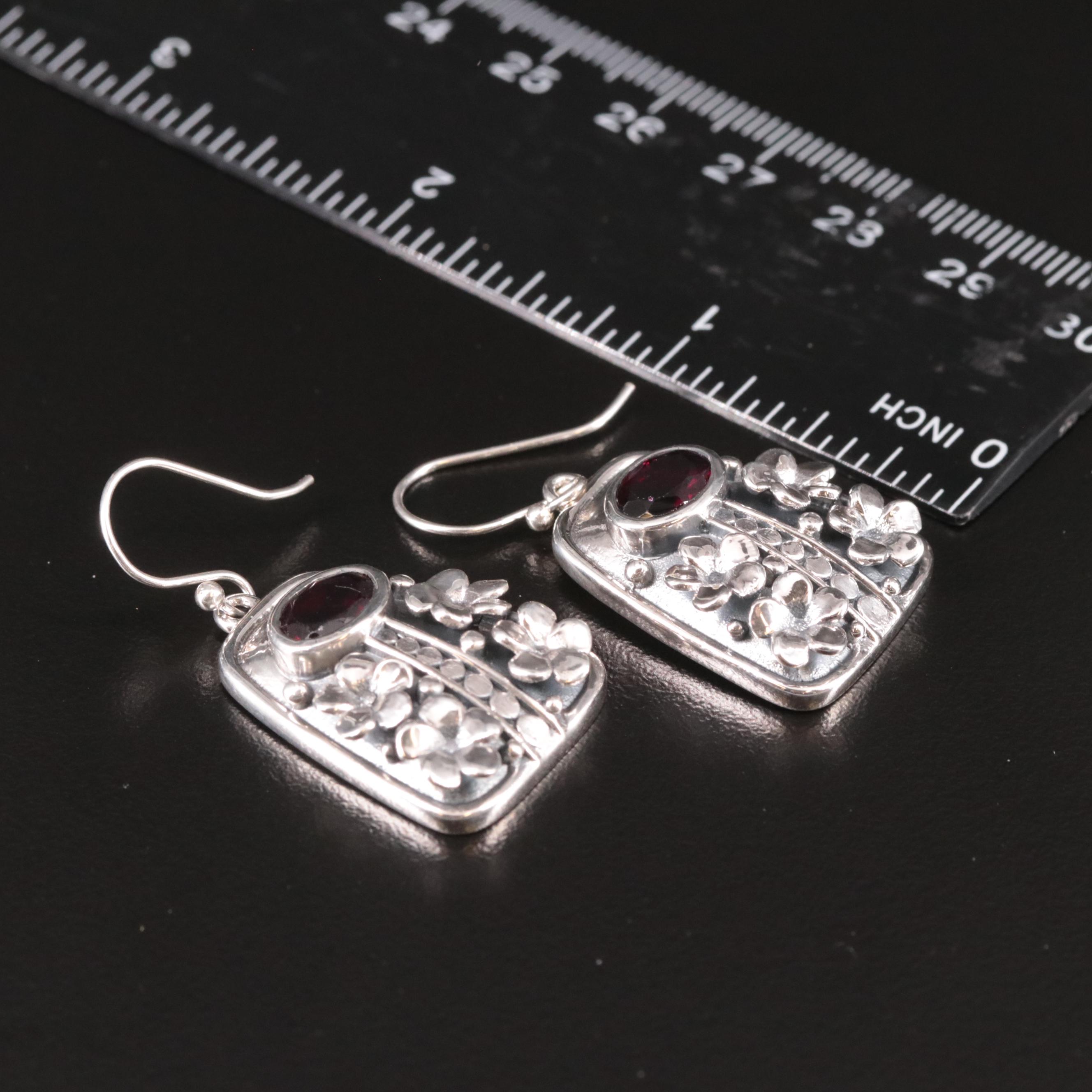 Sterling Rhodolite Garnet Drop Earrings