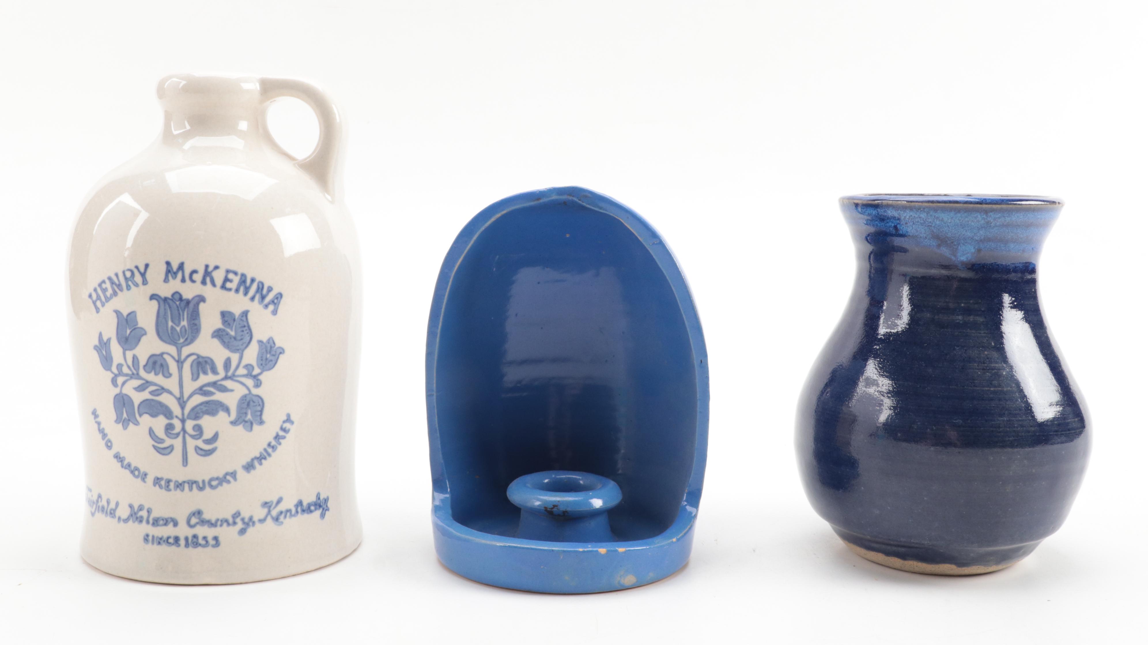 Hand-Carved Tidewater Crafts Shelf with Coffee Grinder, Crocks, Vases and More