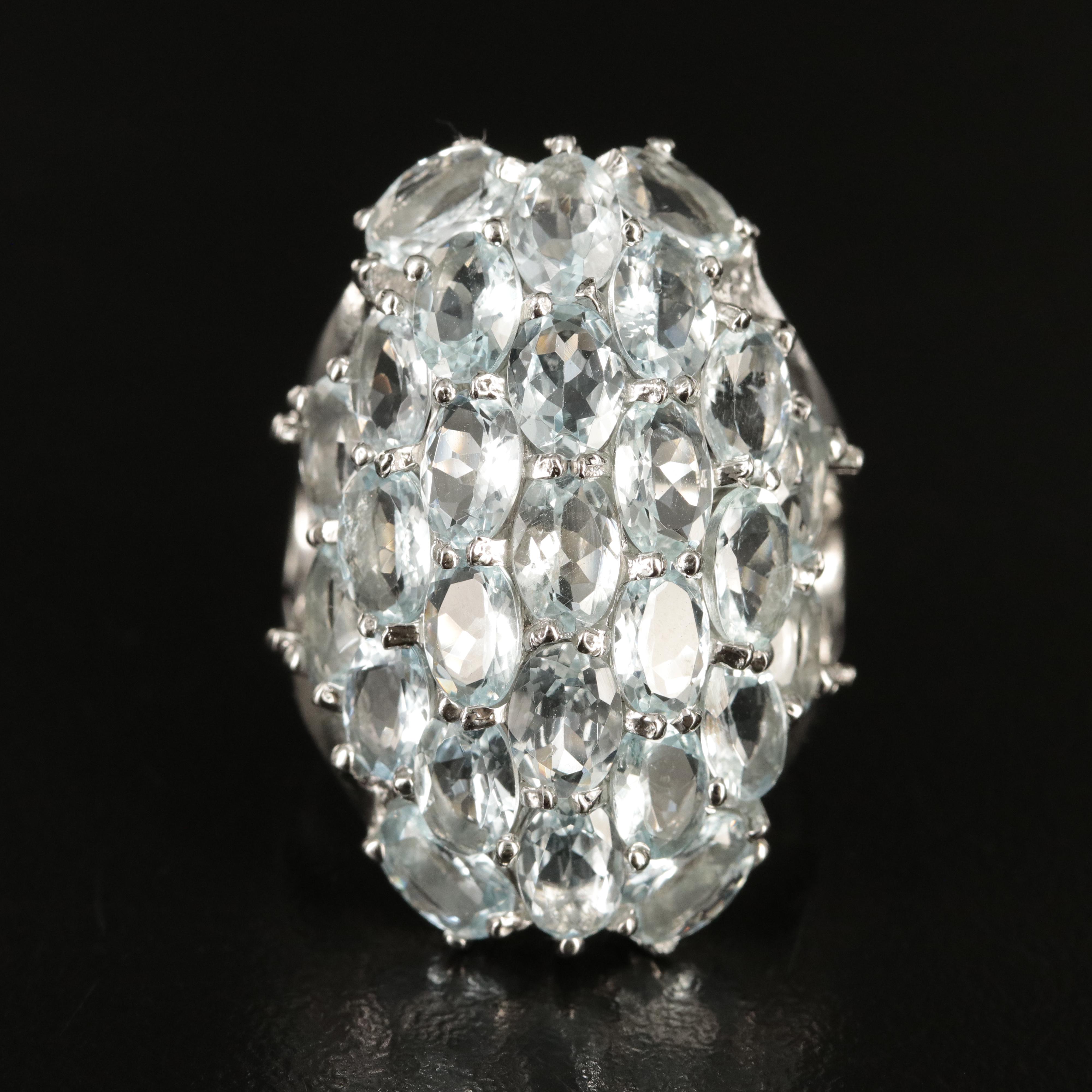 Sterling Aquamarine Cluster Ring