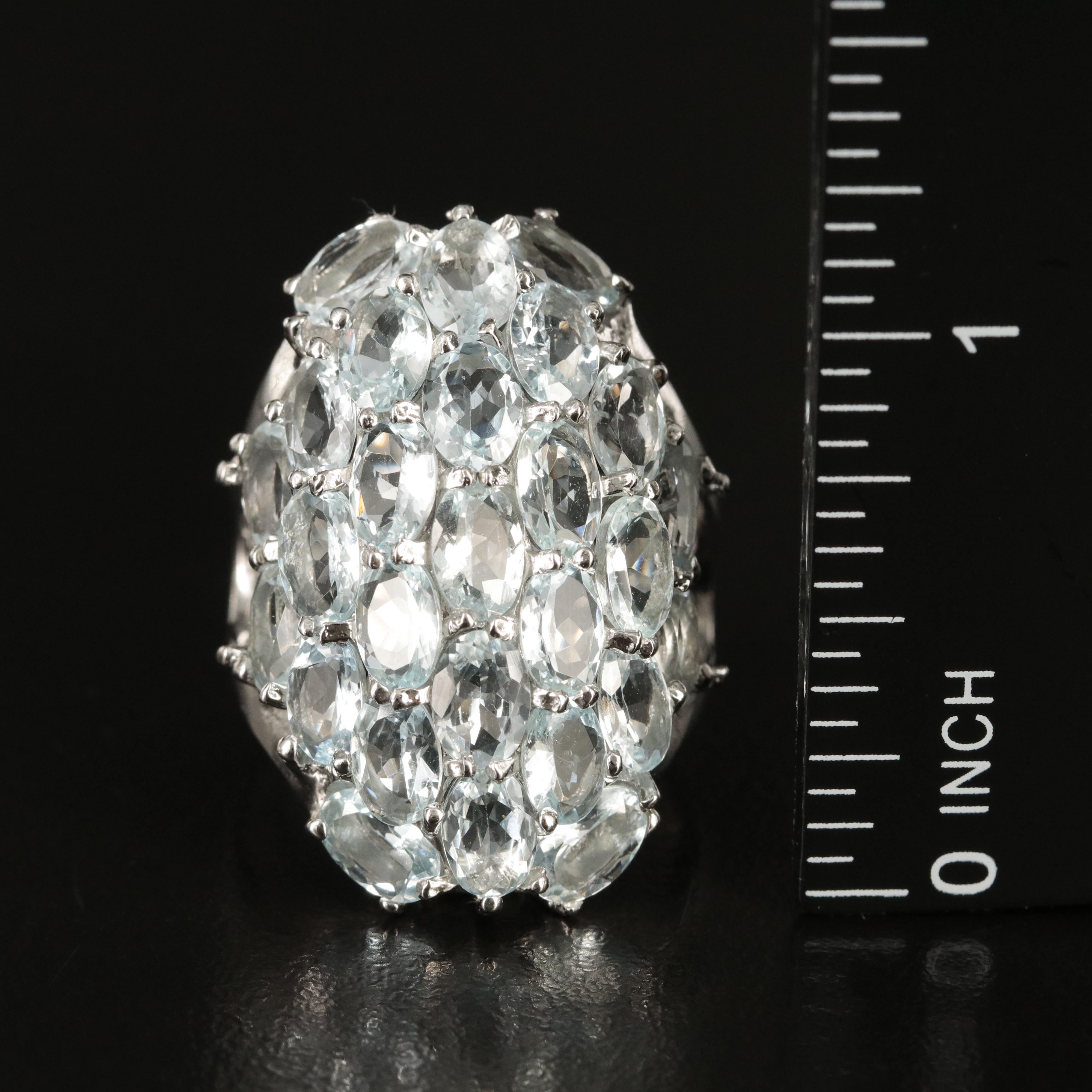 Sterling Aquamarine Cluster Ring
