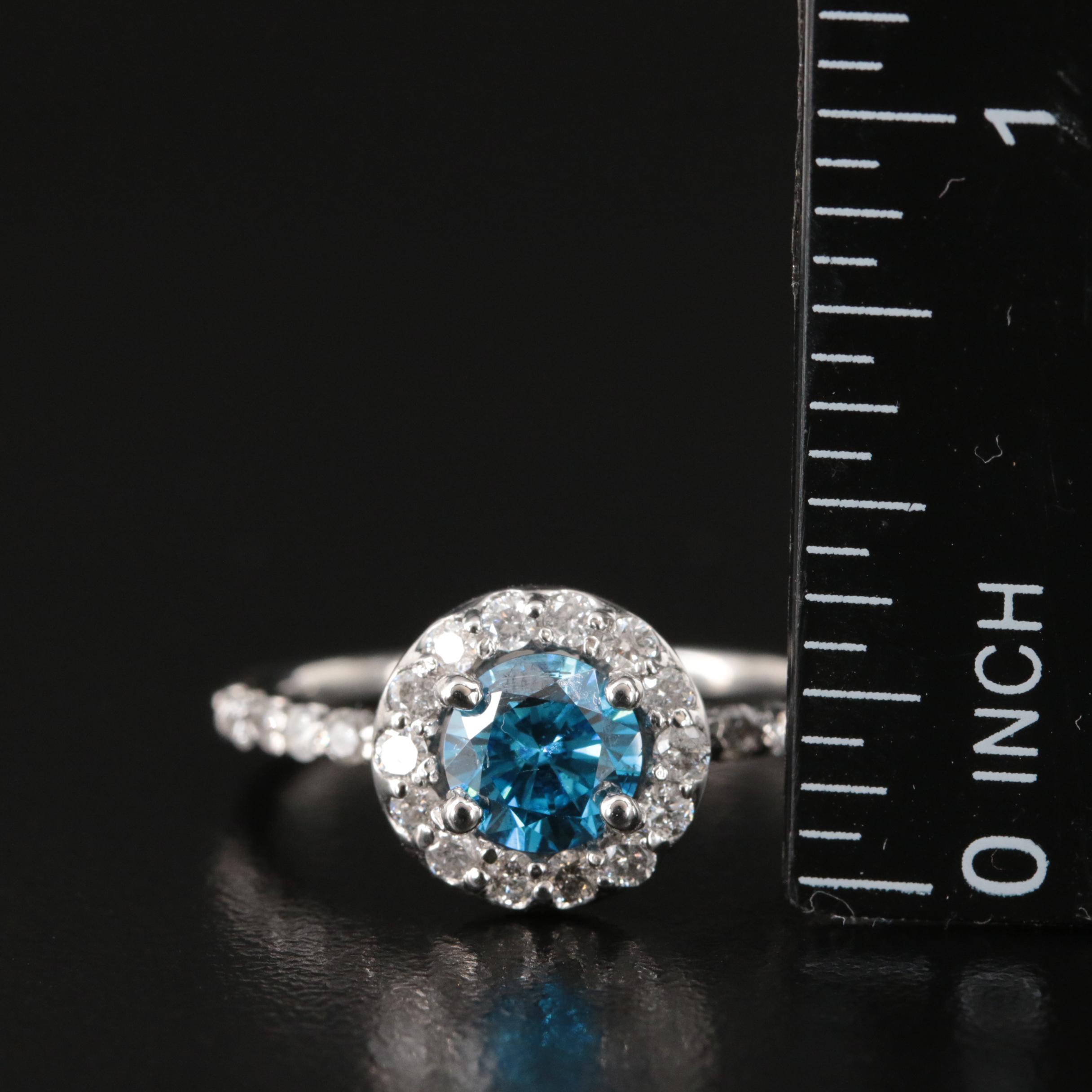 14K 1.75 CTW Diamond Halo Ring with Fancy Vivid Blue Center