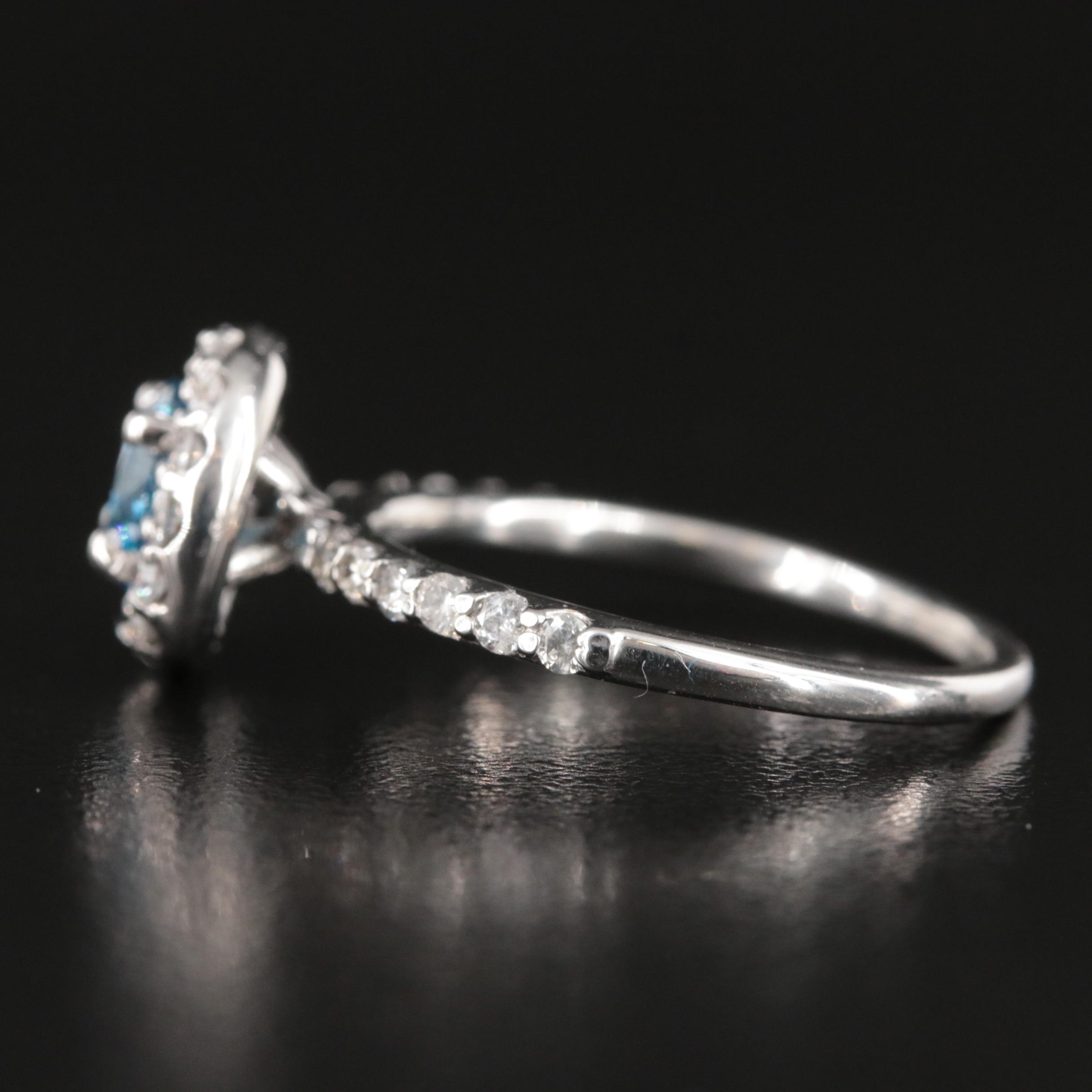 14K 1.75 CTW Diamond Halo Ring with Fancy Vivid Blue Center