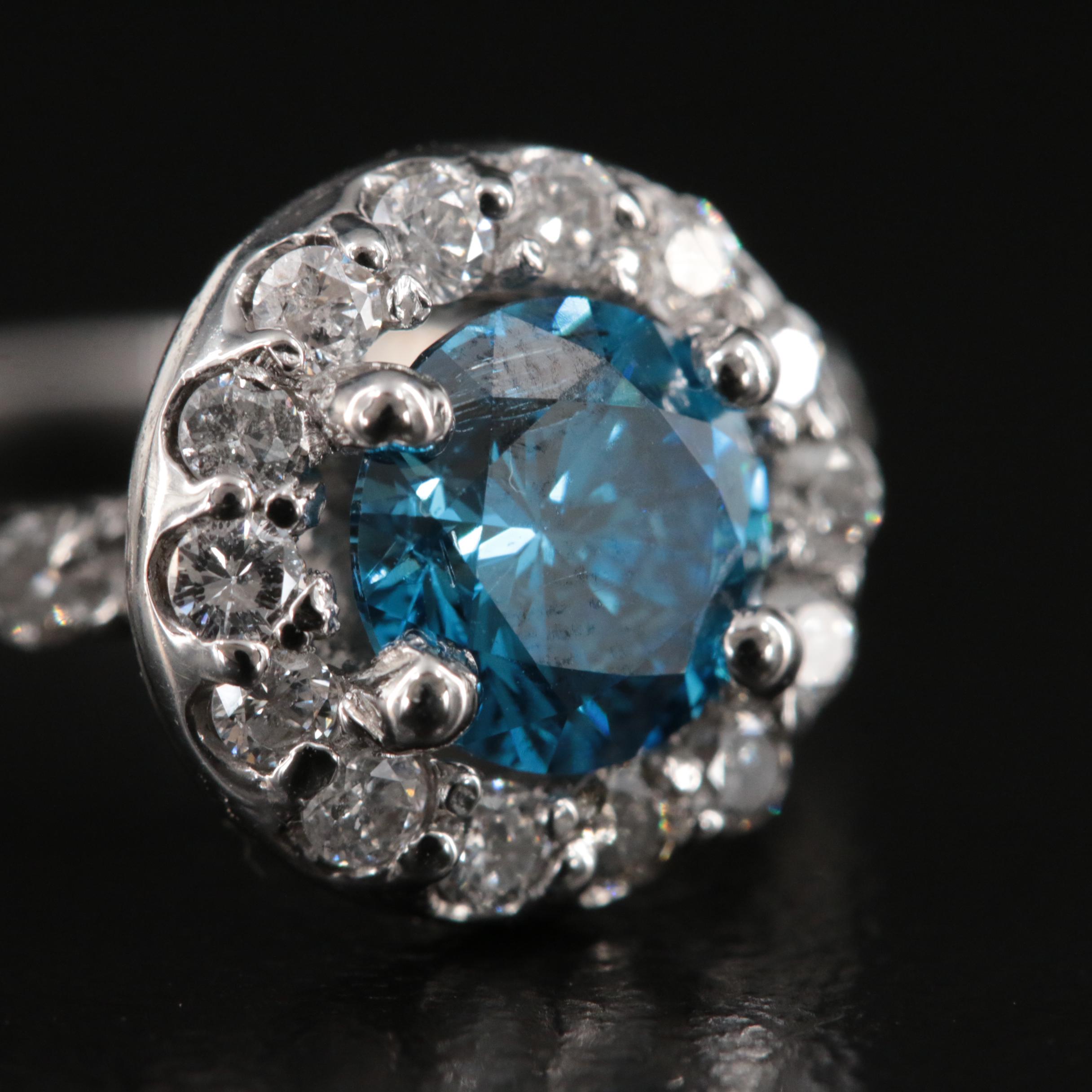 14K 1.75 CTW Diamond Halo Ring with Fancy Vivid Blue Center