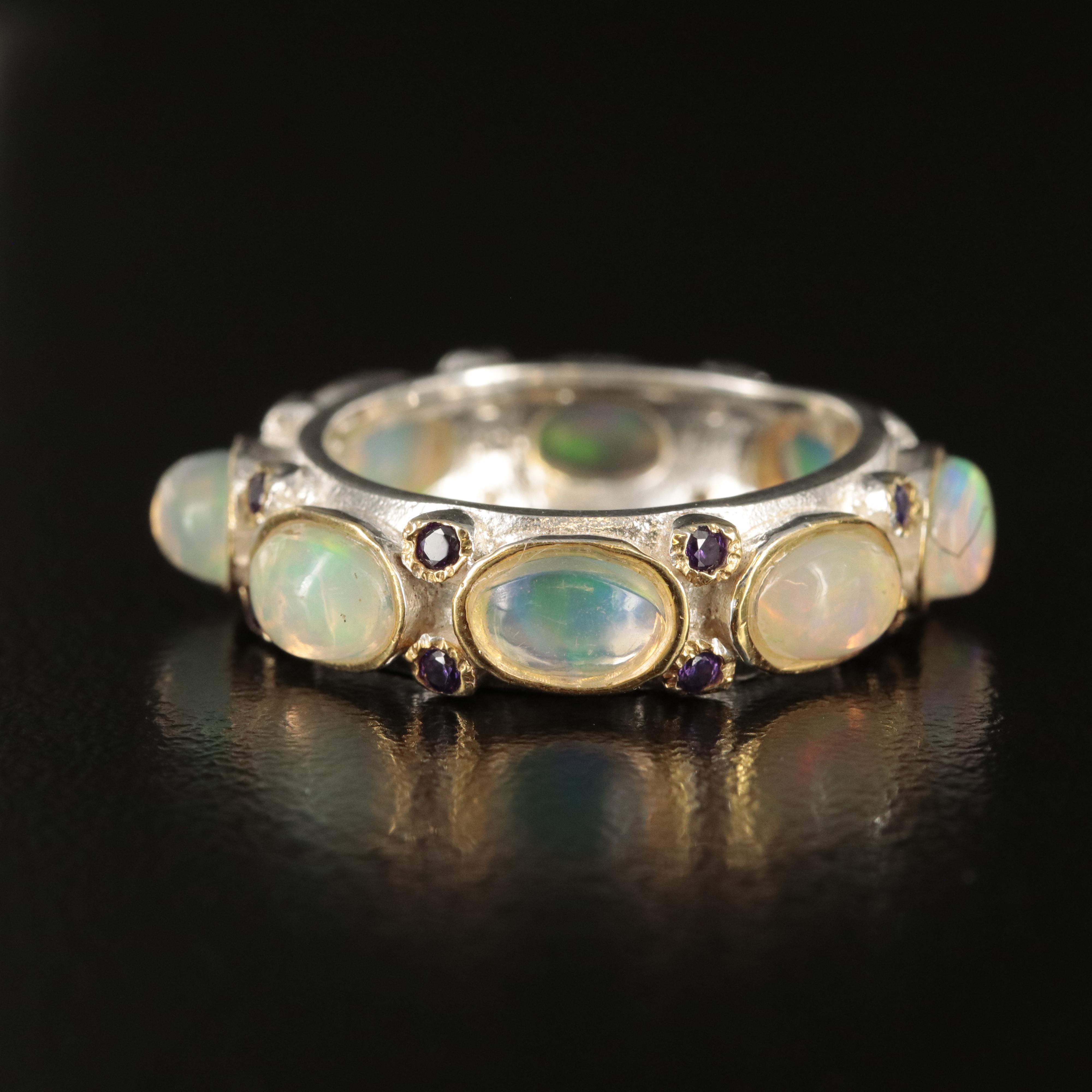 Sterling Opal and Amethyst Eternity Band