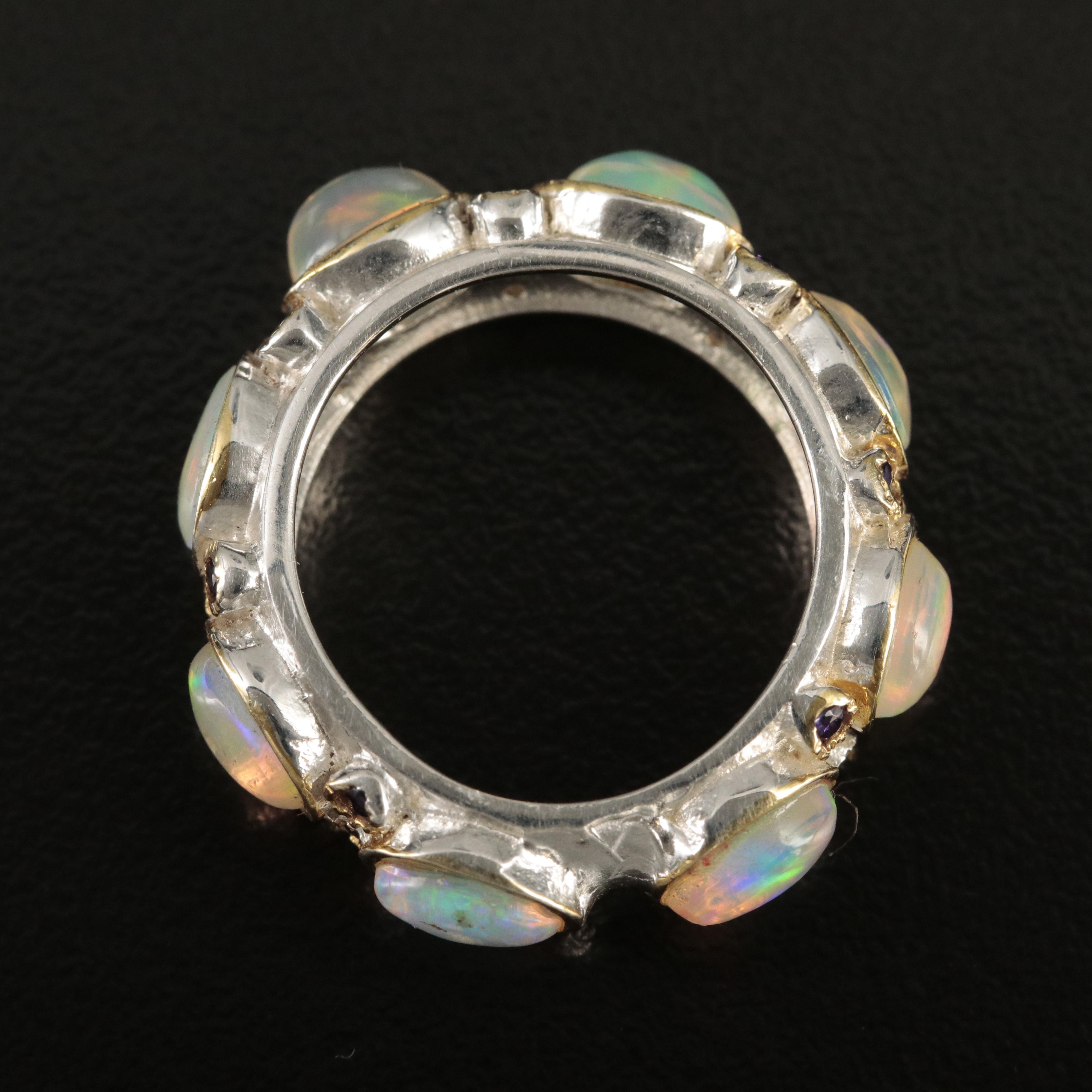 Sterling Opal and Amethyst Eternity Band