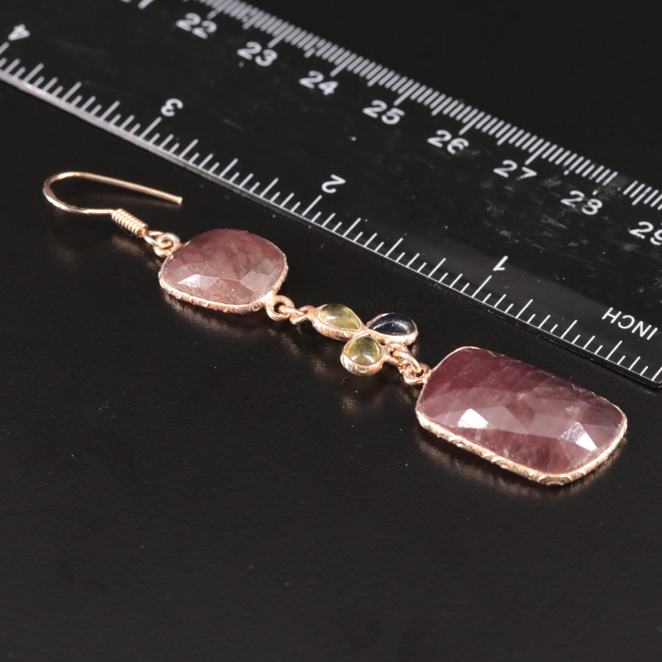 Sterling Sapphire and Peridot  Drop Earrings