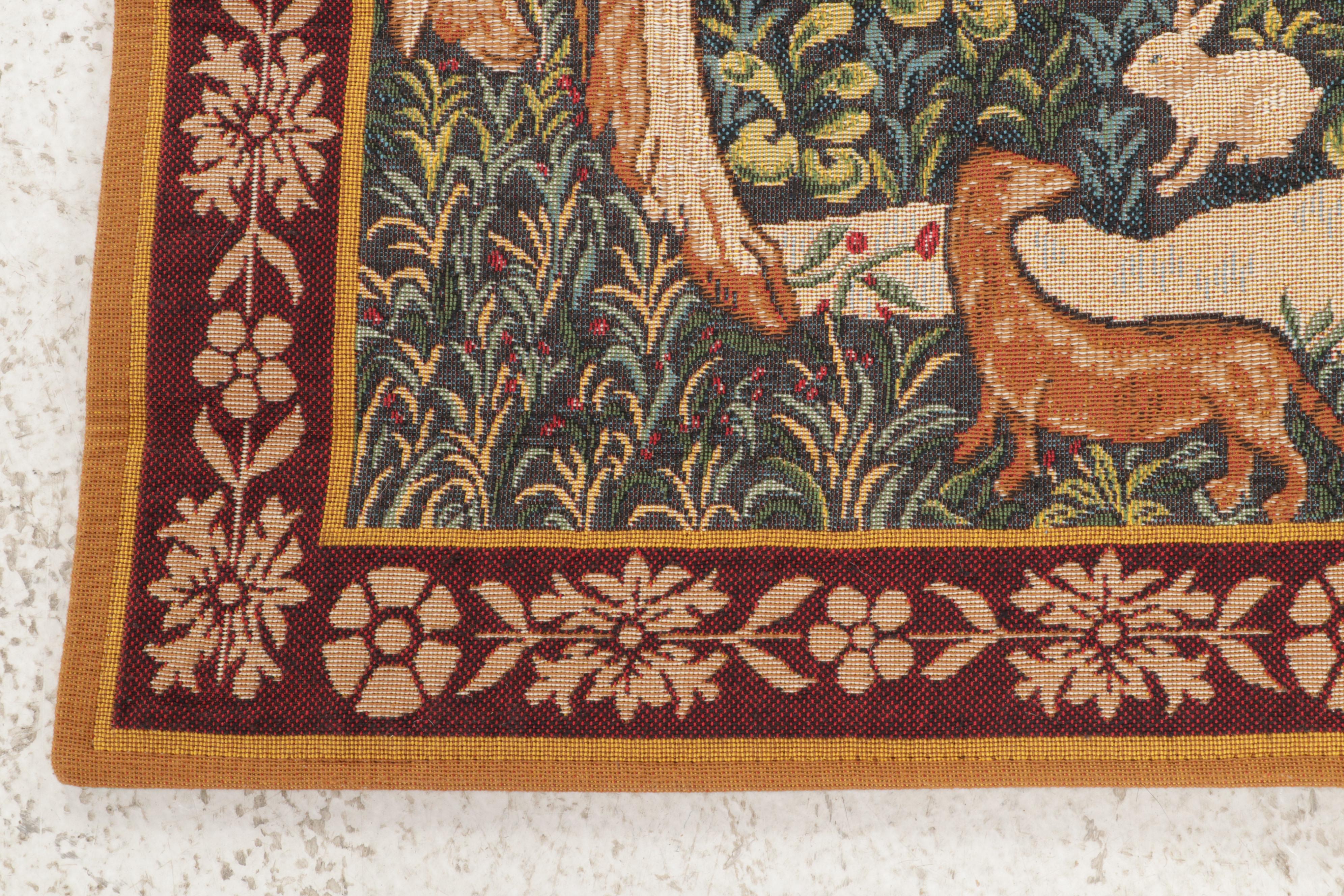 French Point des Meurins "Unicorn's Rising" Machine Woven Tapestry