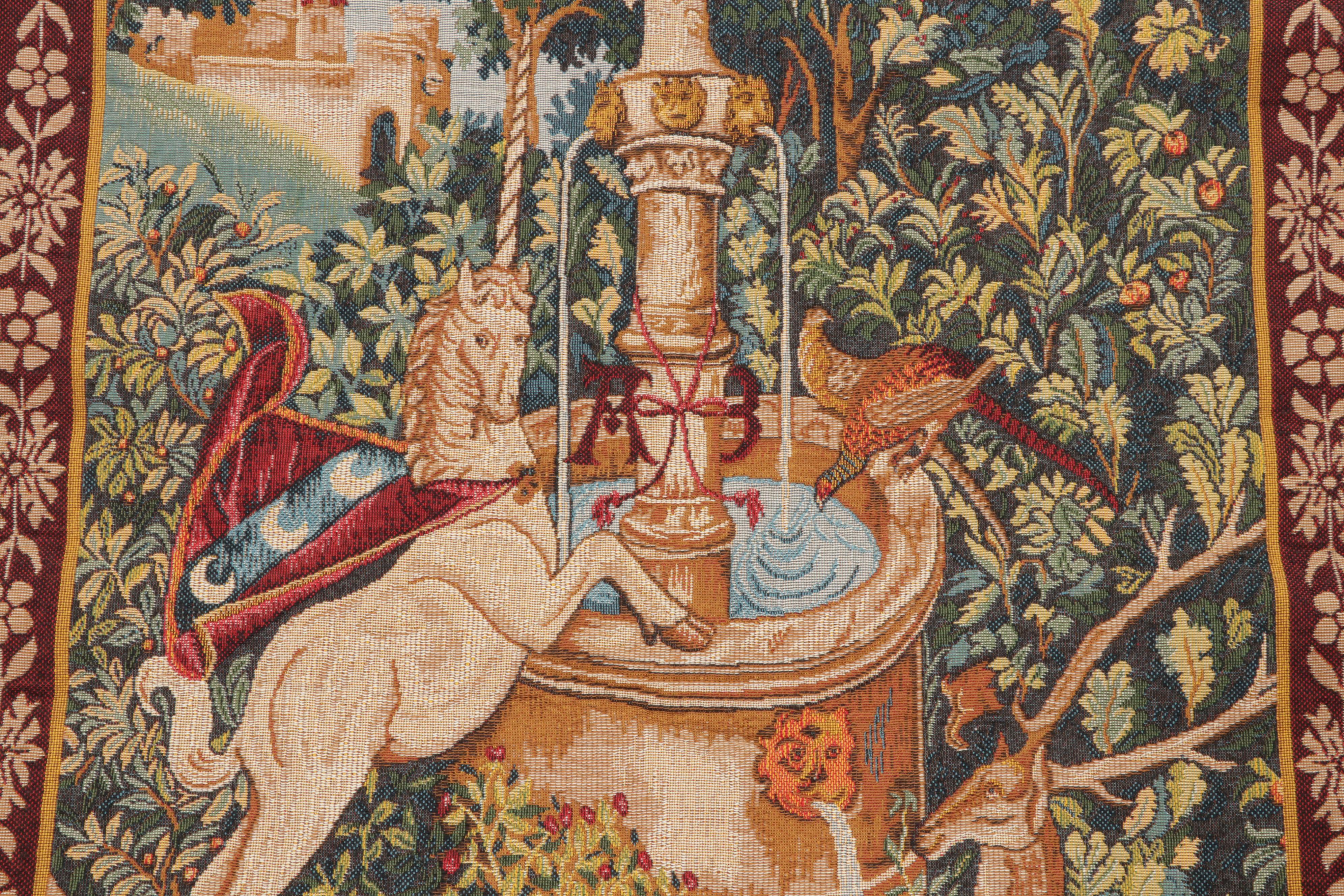 French Point des Meurins "Unicorn's Rising" Machine Woven Tapestry