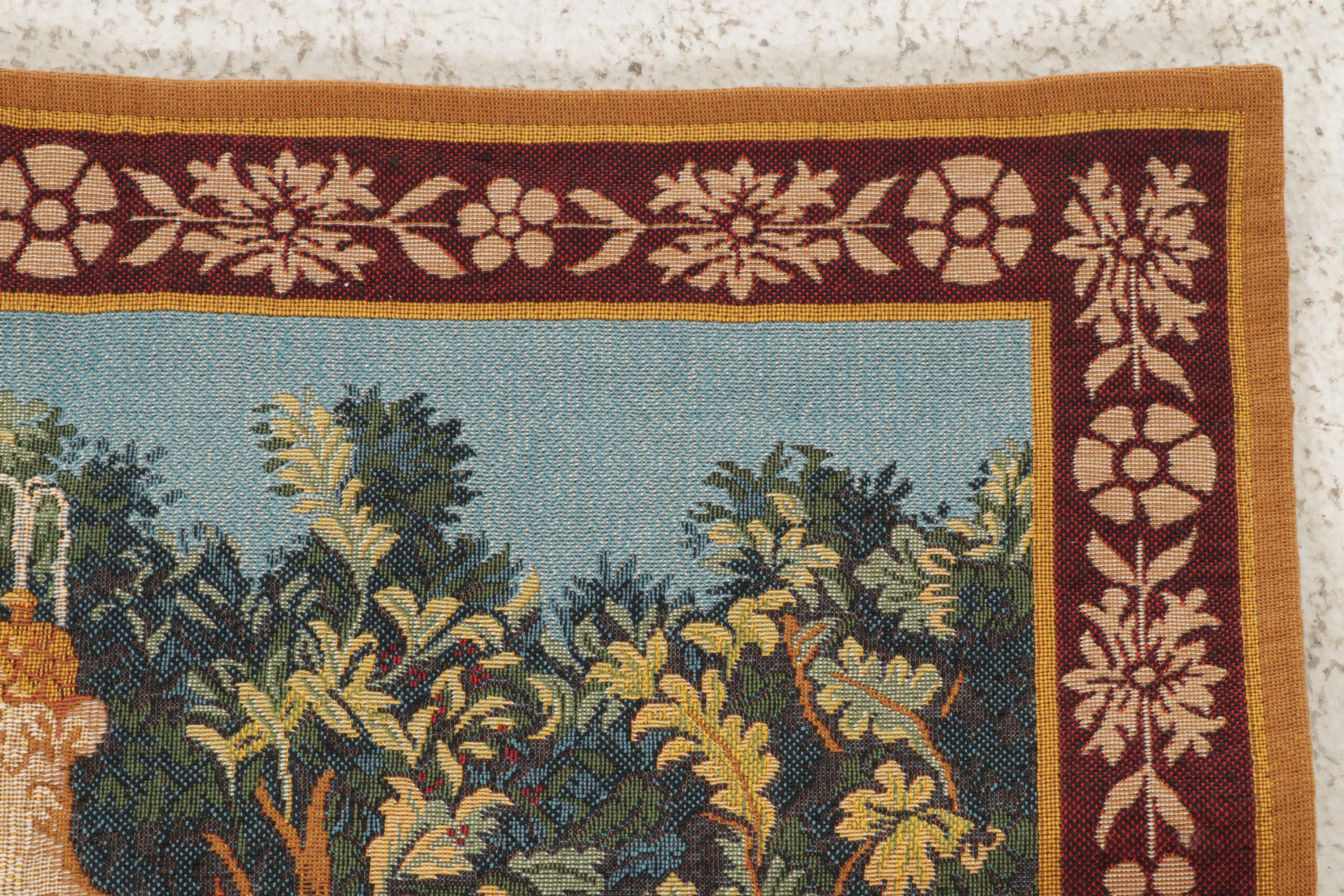 French Point des Meurins "Unicorn's Rising" Machine Woven Tapestry