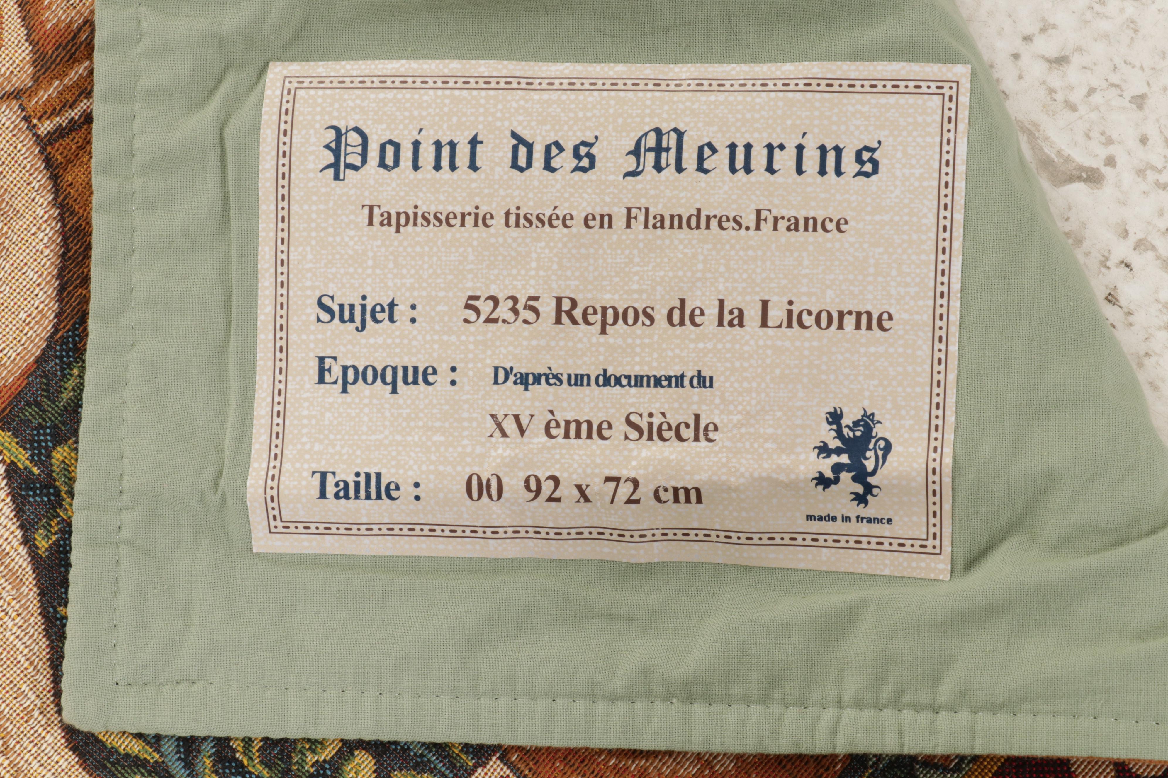 French Point des Meurins "Unicorn's Rising" Machine Woven Tapestry