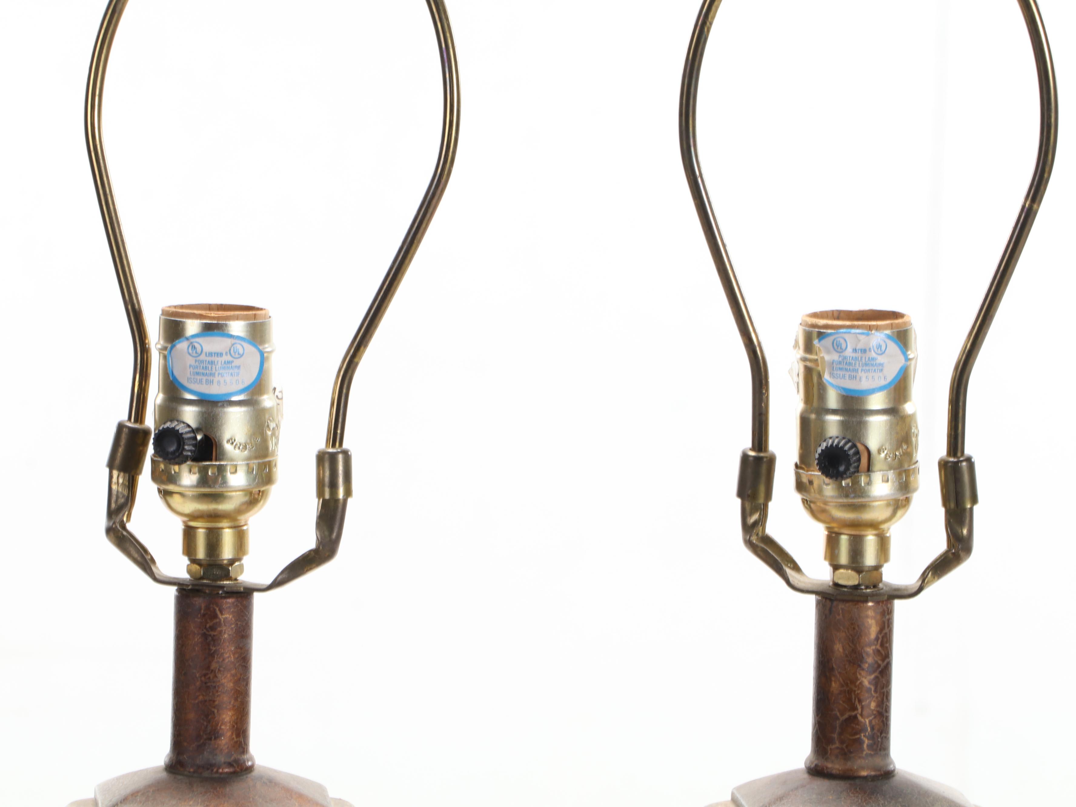 Pair of Urn Shaped Metallic Finish Composite Table Lamps, Contemporary