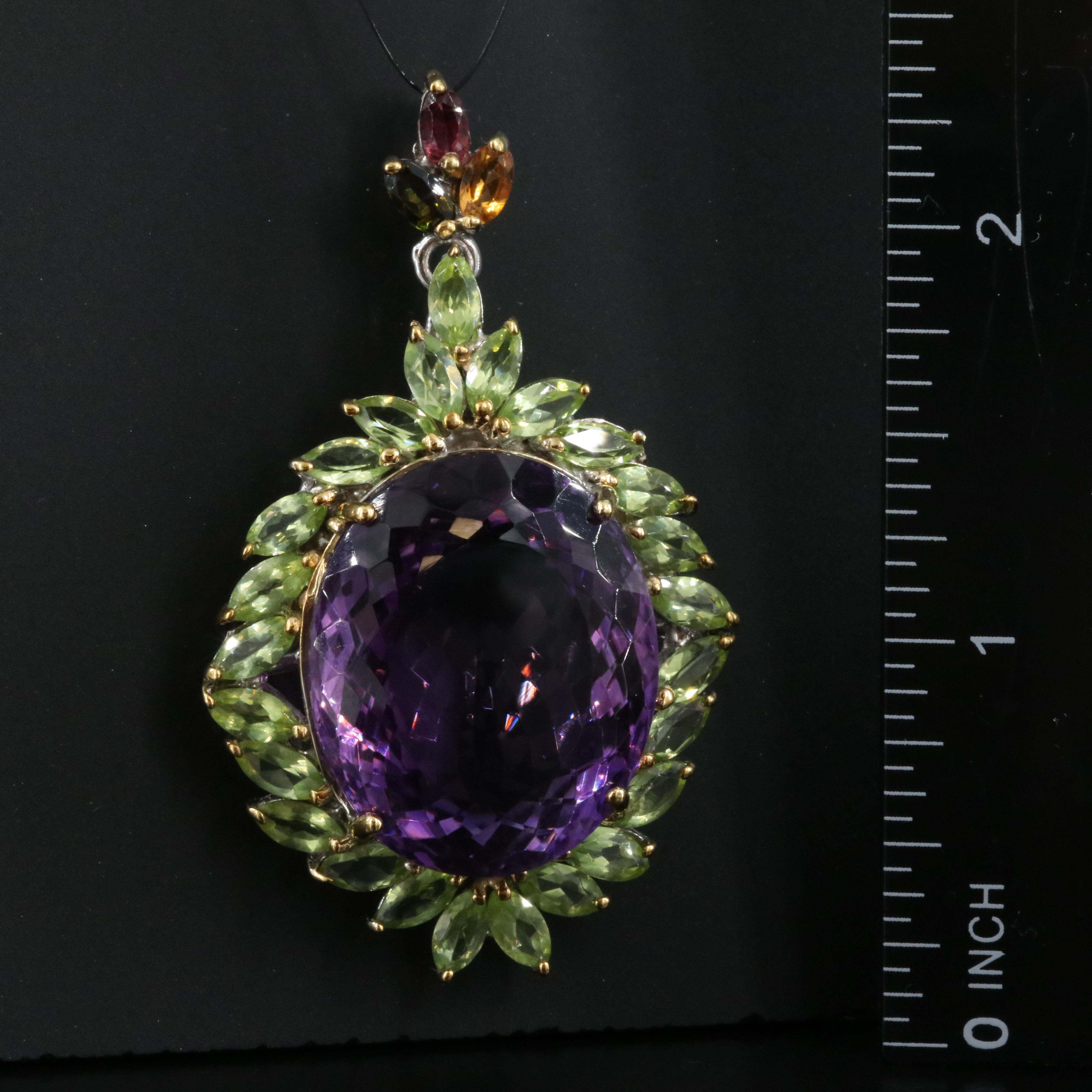 Sterling Amethyst, Peridot and Tourmaline Pendant