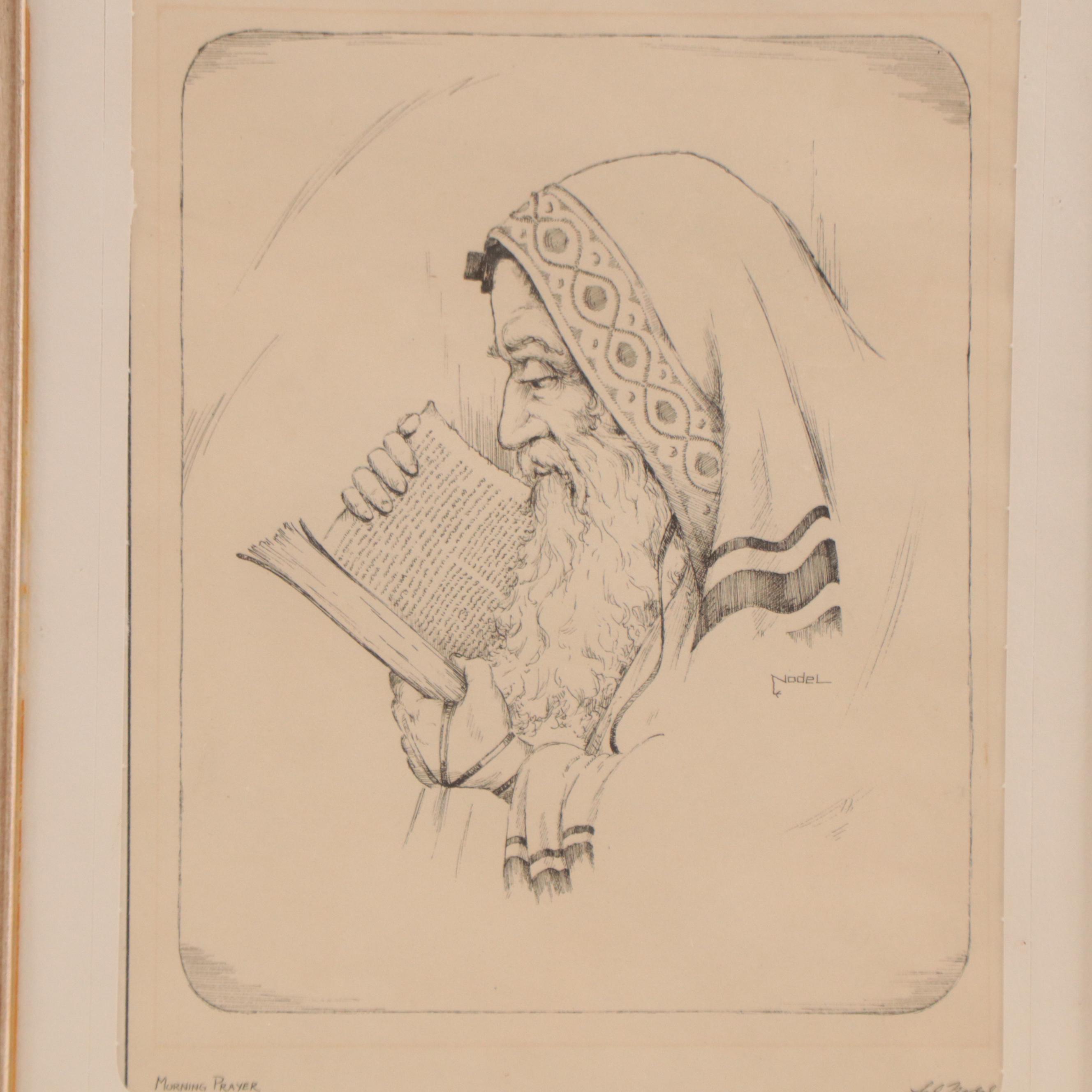 Lithograph After Sol Nodel of a Rabbi "Morning Prayer"