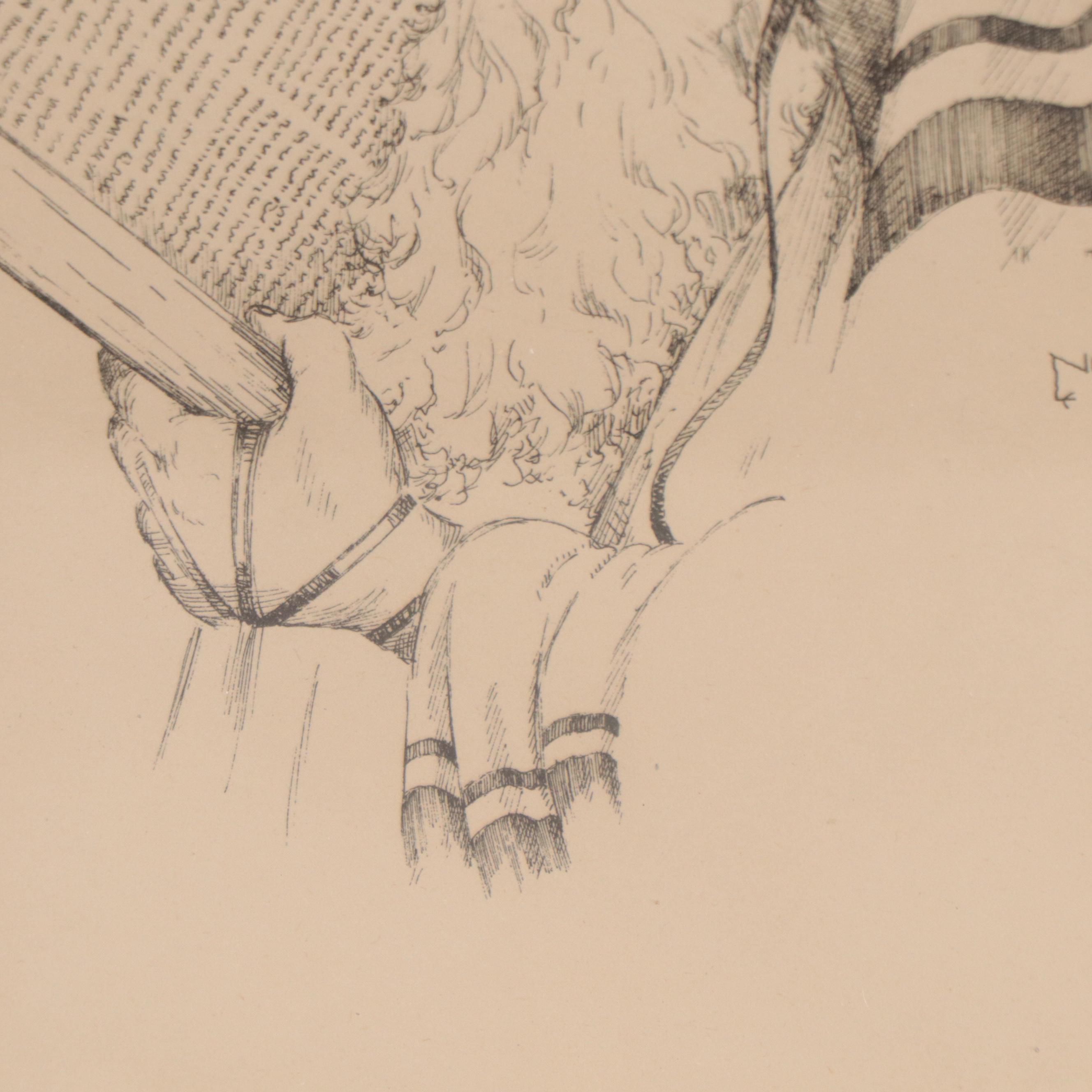 Lithograph After Sol Nodel of a Rabbi "Morning Prayer"