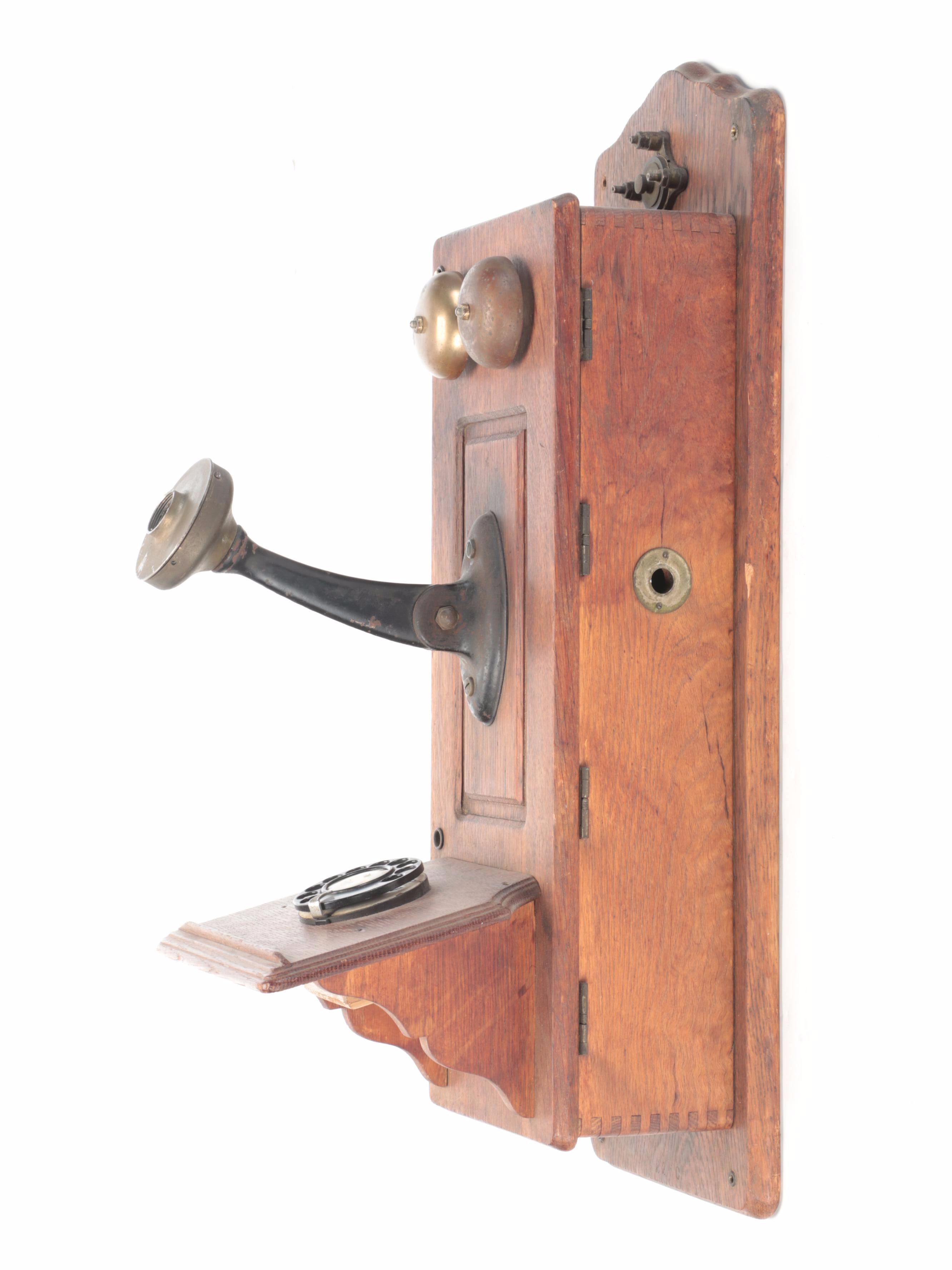 Stromberg-Carlson Oak Cabinet Wall Mount Telephone With Rotary Dial