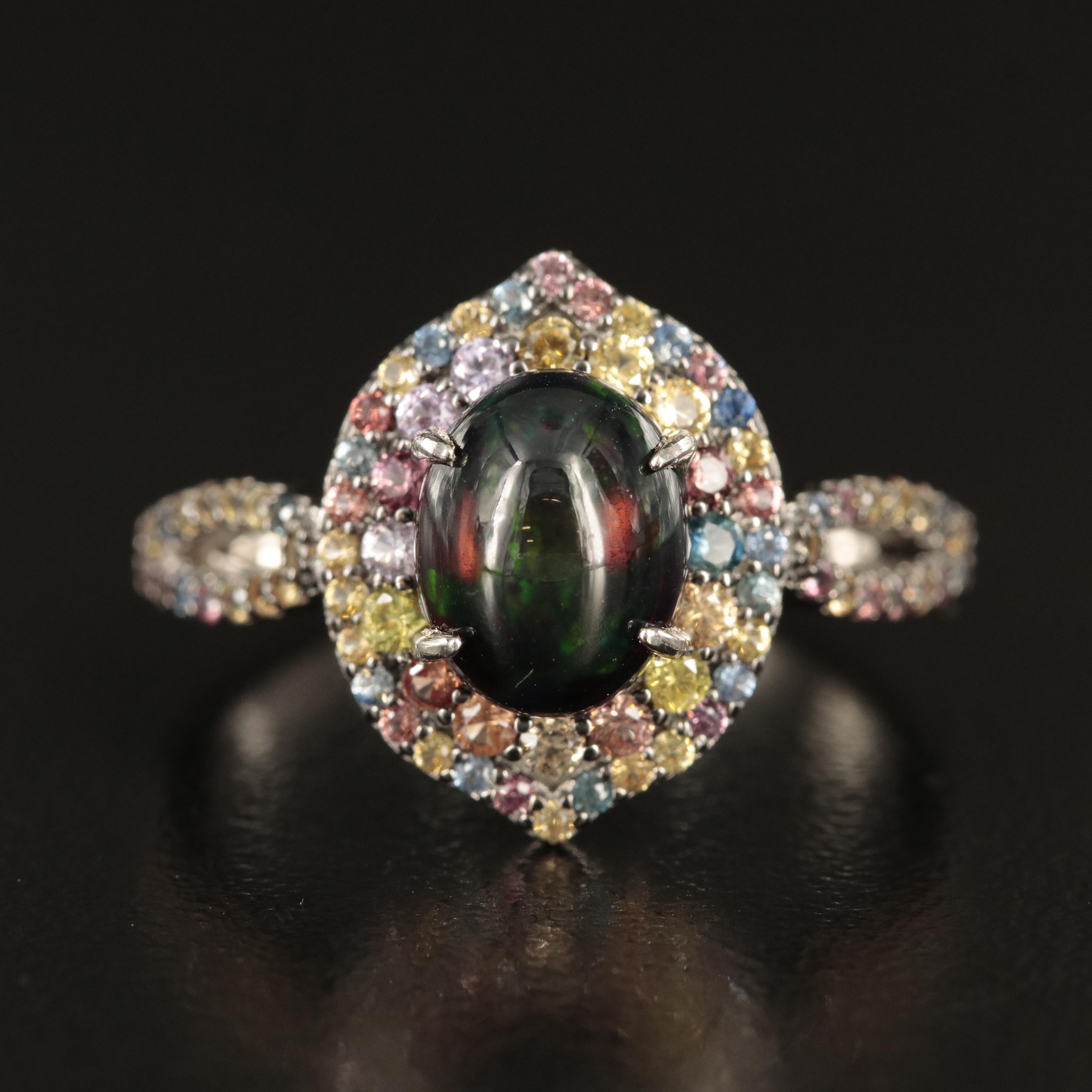 Sterling Opal and Sapphire Ring