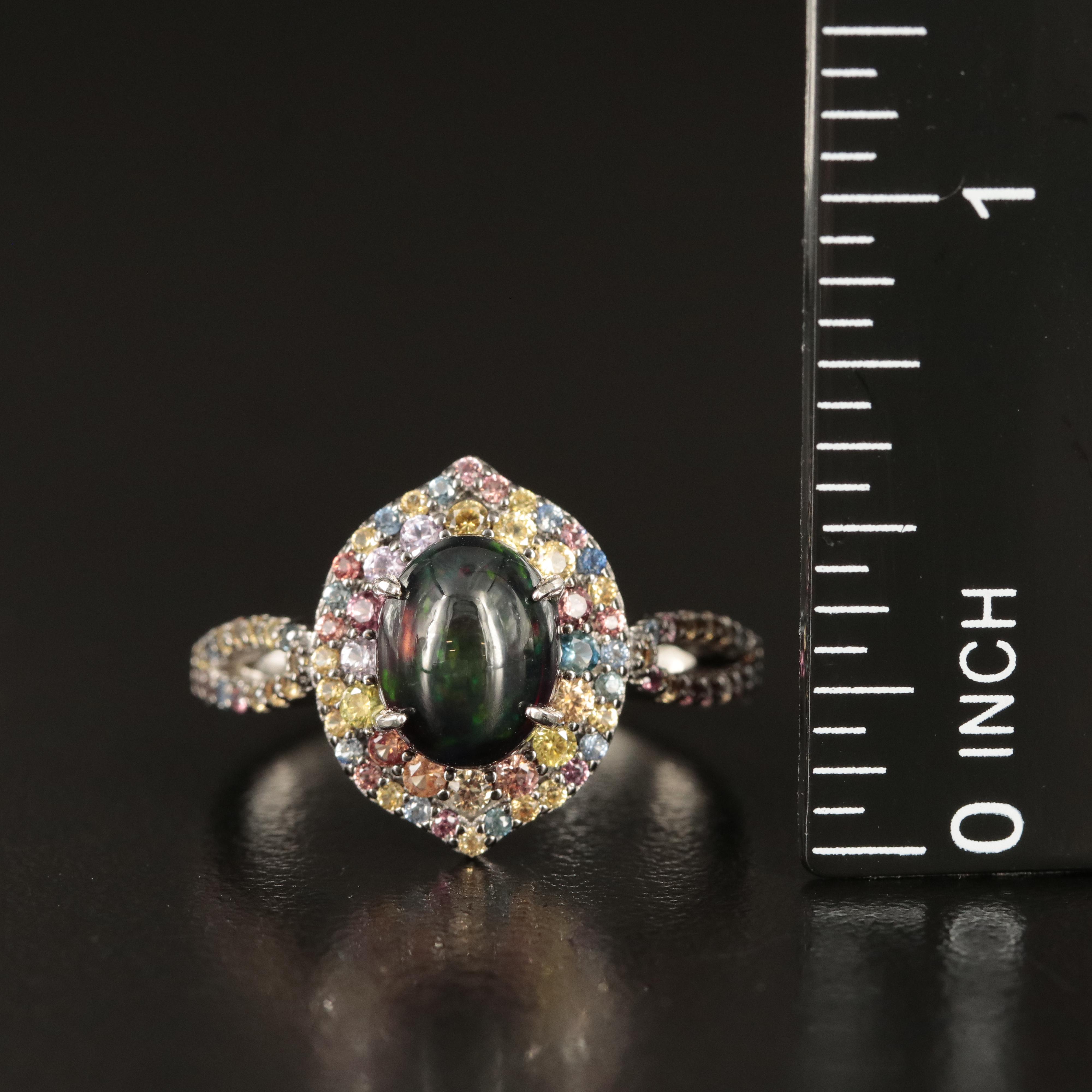 Sterling Opal and Sapphire Ring