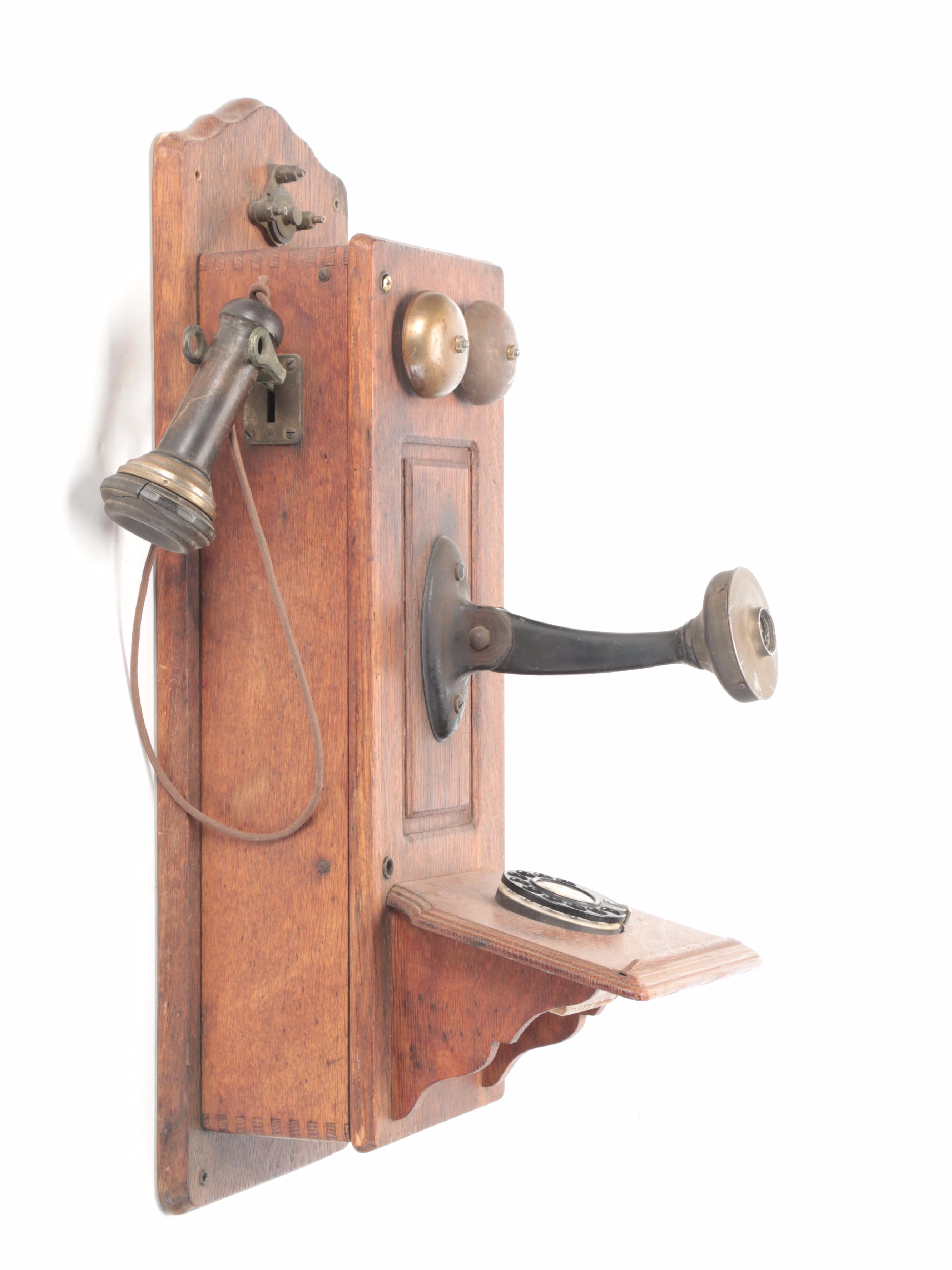 Stromberg-Carlson Oak Cabinet Wall Mount Telephone With Rotary Dial