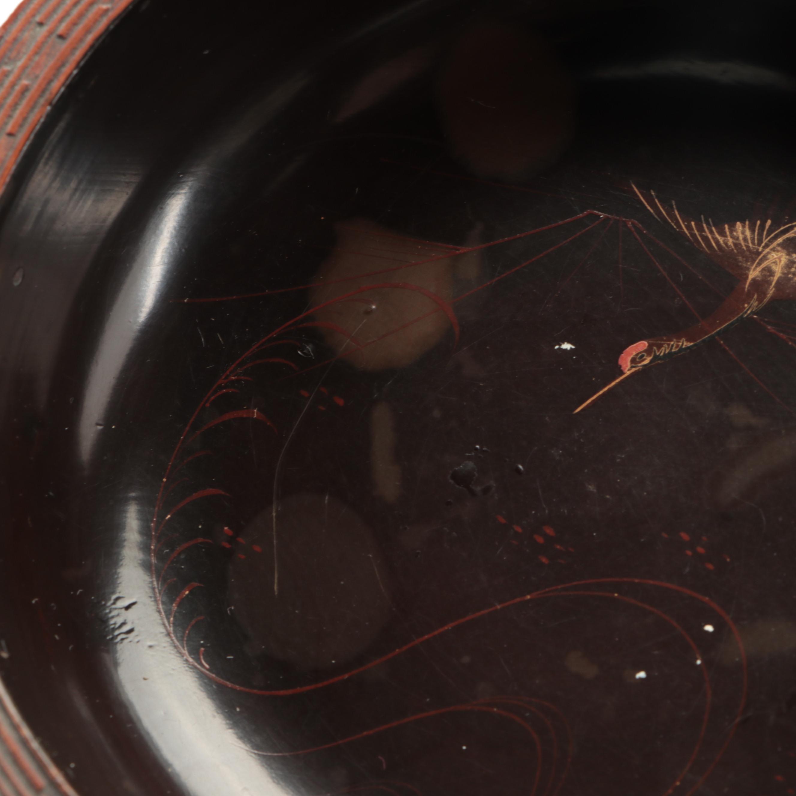 Japanese Basket Weave Graduated Lacquer Bowls with Lacquer Style Box