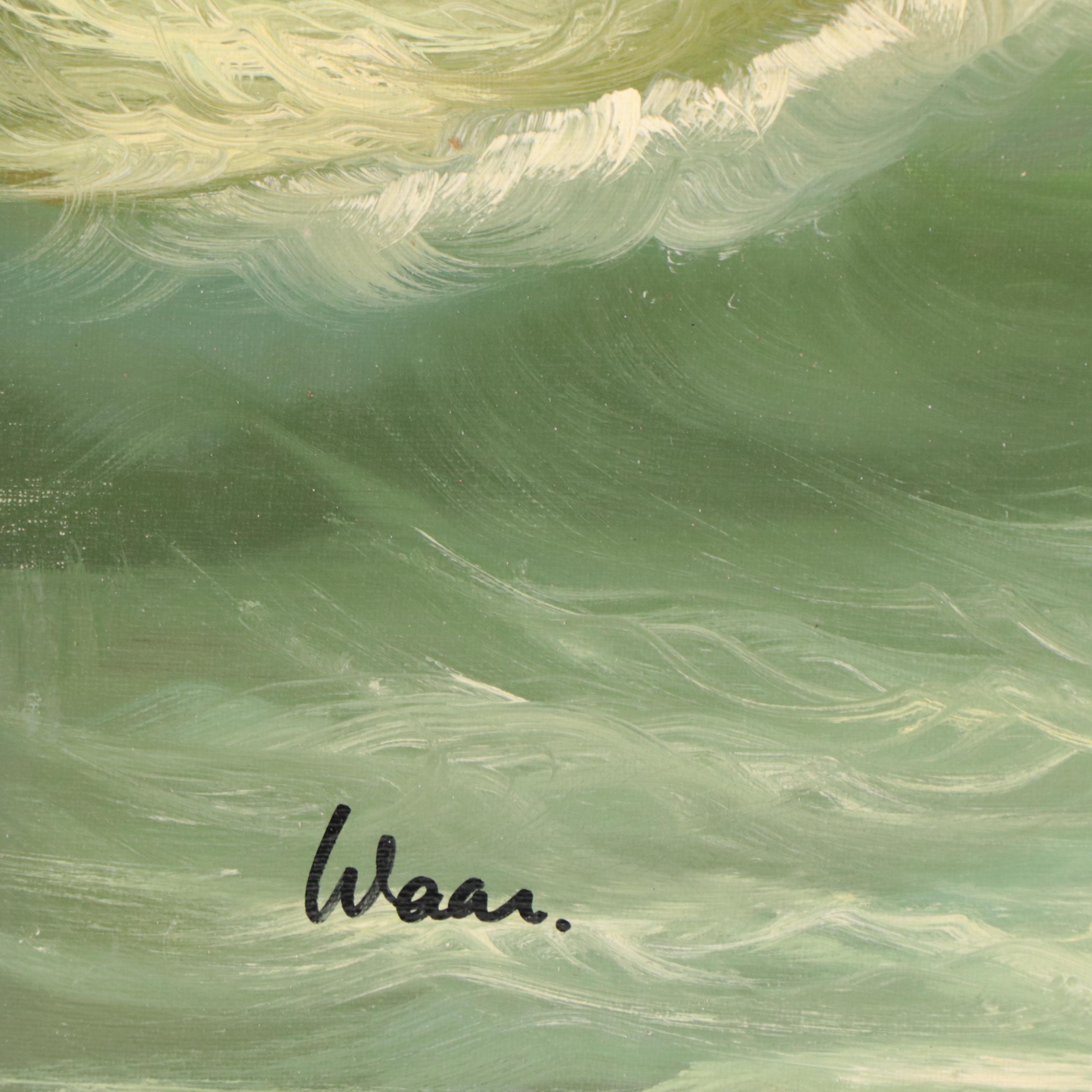 Sunset Seascape Oil Painting of Crashing Waves