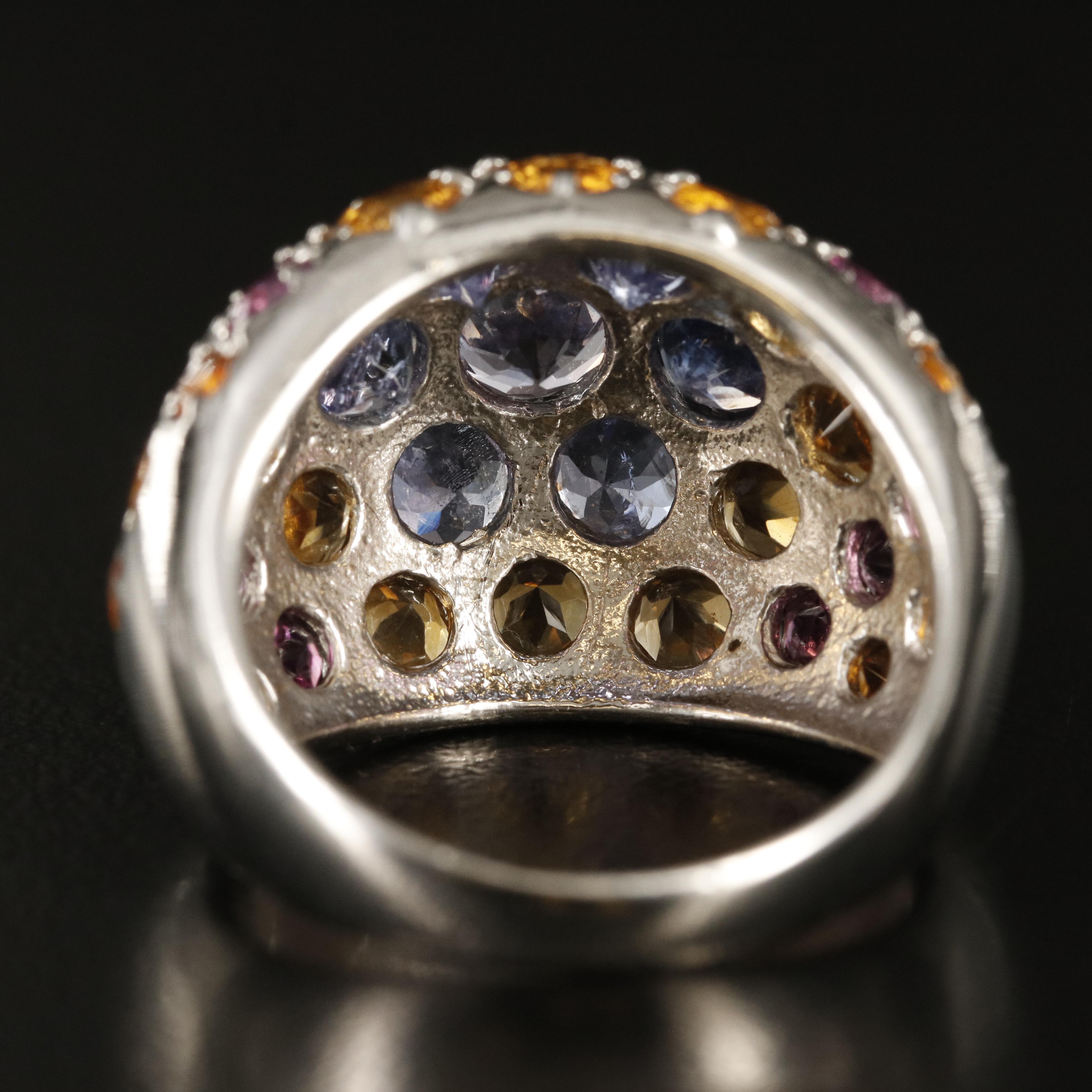 Sterling Tanzanite, Citrine and Rhodolite Garnet Domed Ring