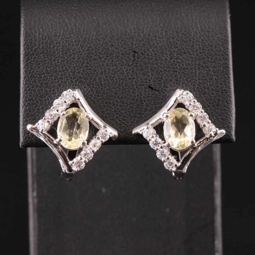 Sterling Citrine and Cubic Zirconia Earrings