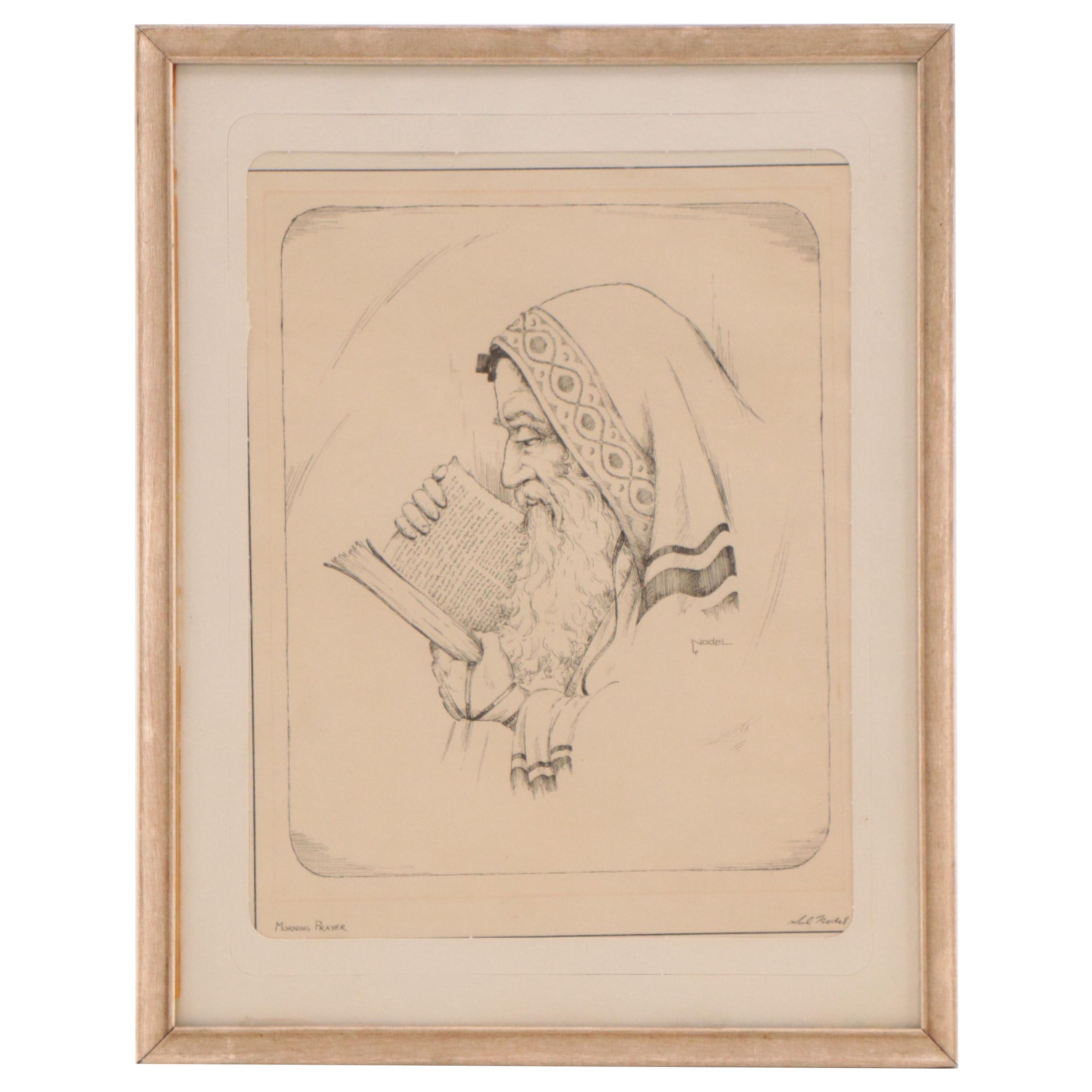 Lithograph After Sol Nodel of a Rabbi "Morning Prayer"