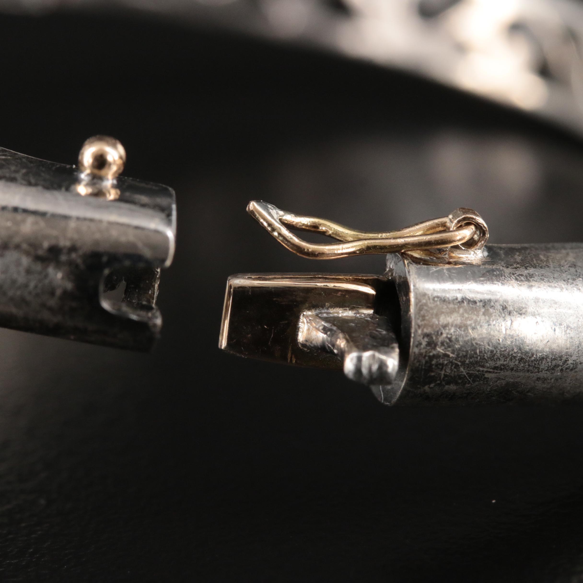 Vintage Sterling Sapphire Red Bird Hinged Bangle with 14K Accent