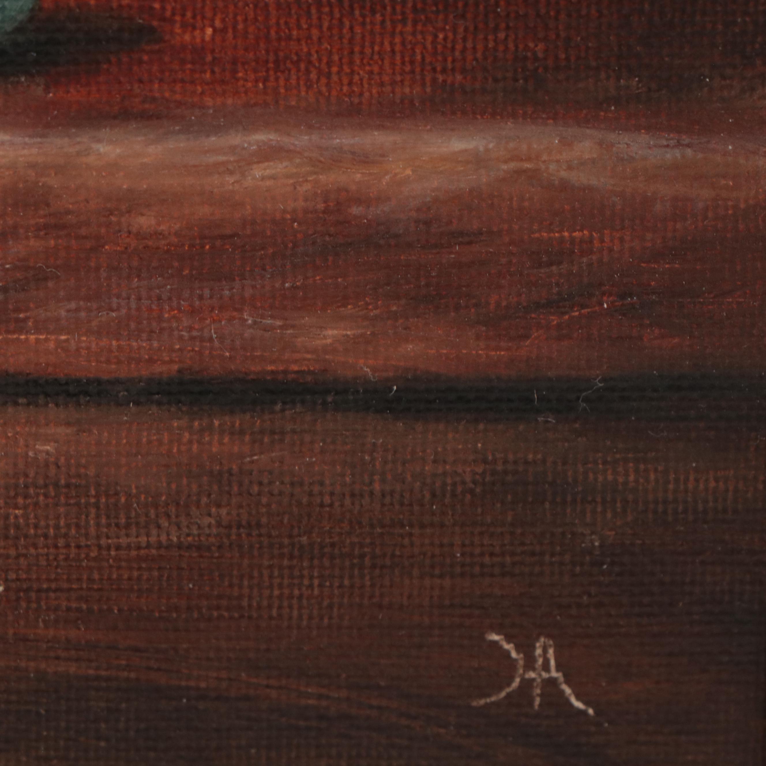 Houra H. Alghizzi Still Life Oil Painting "Golden Bird and Robin Eggs" 2023