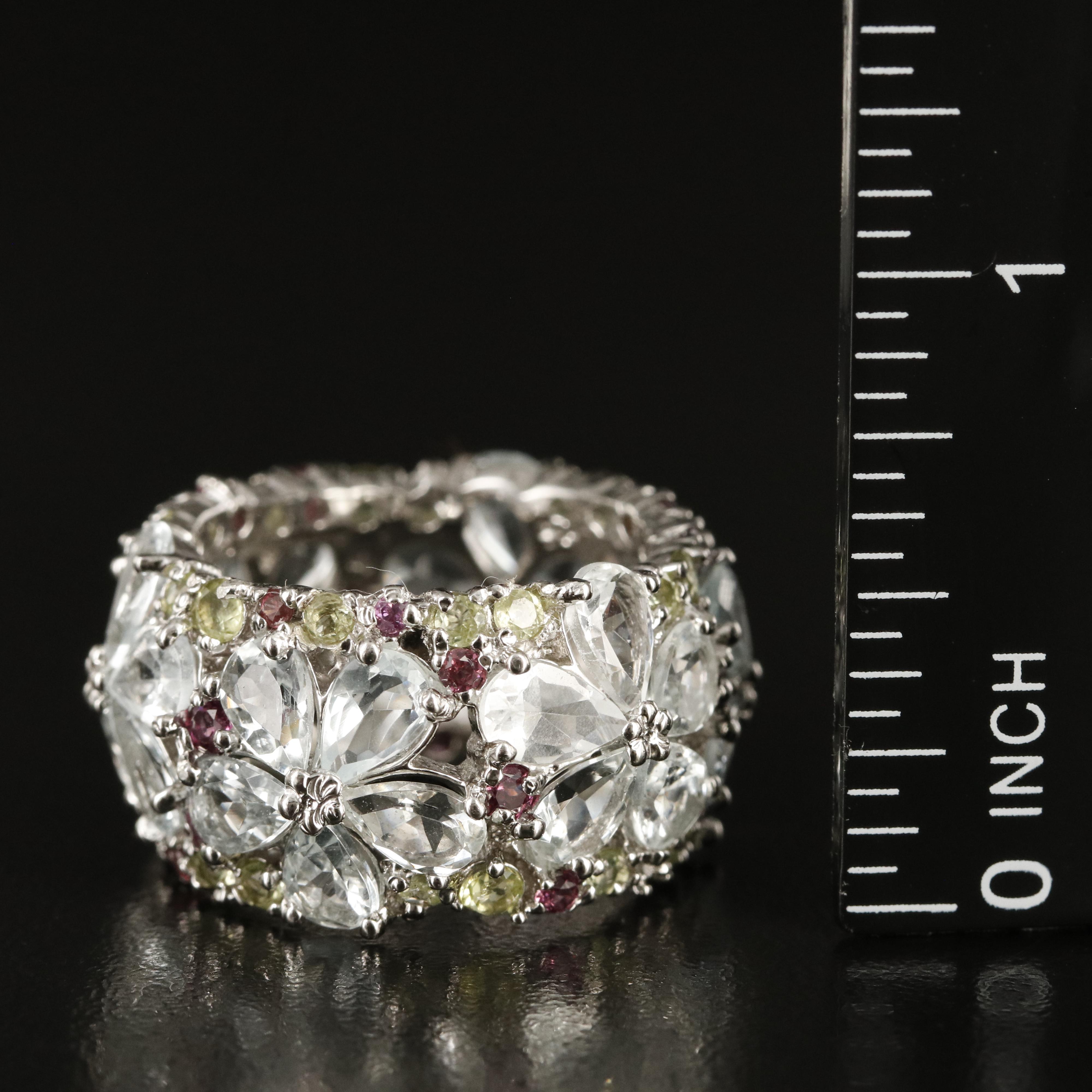 Sterling Gemstone Floral Eternity Band