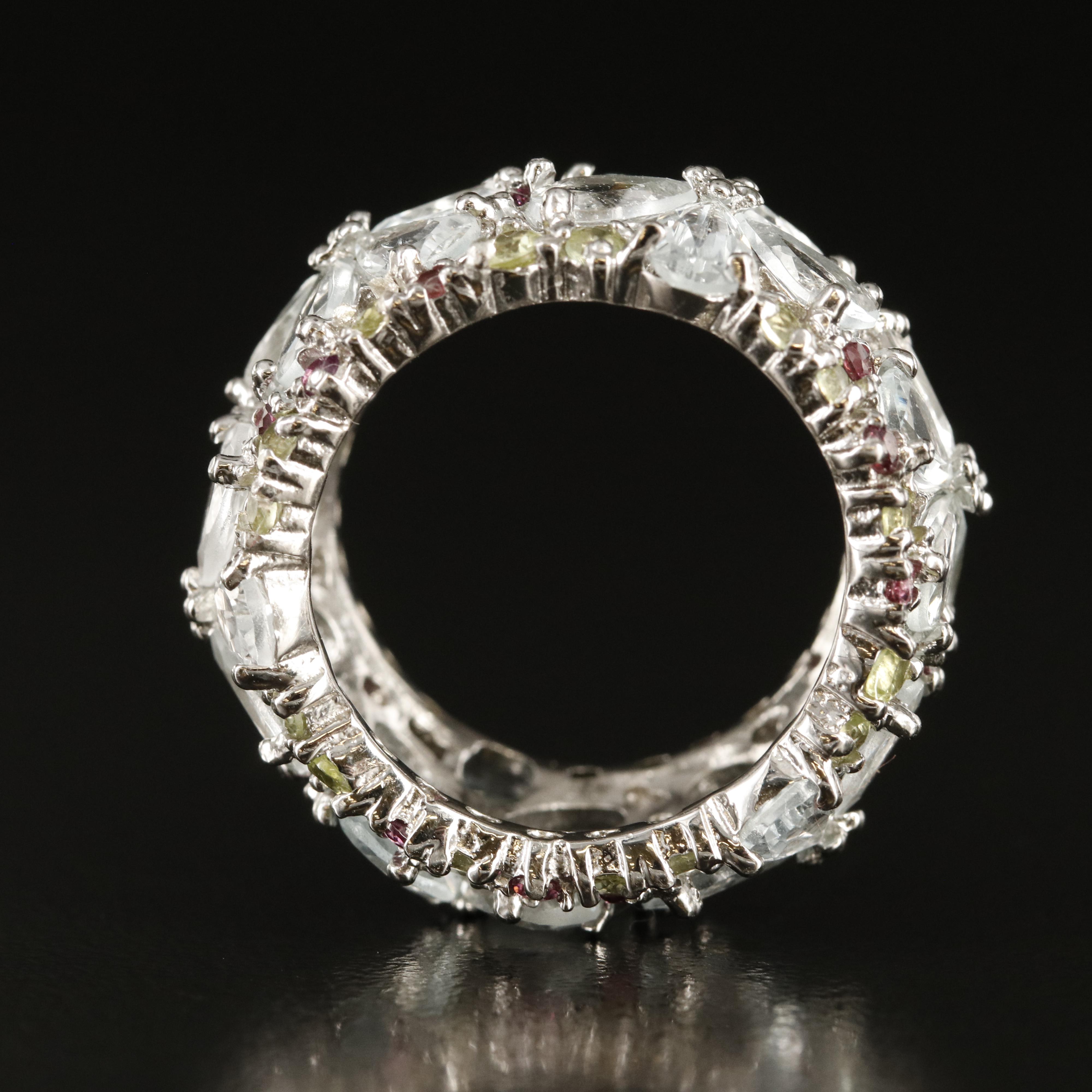 Sterling Gemstone Floral Eternity Band