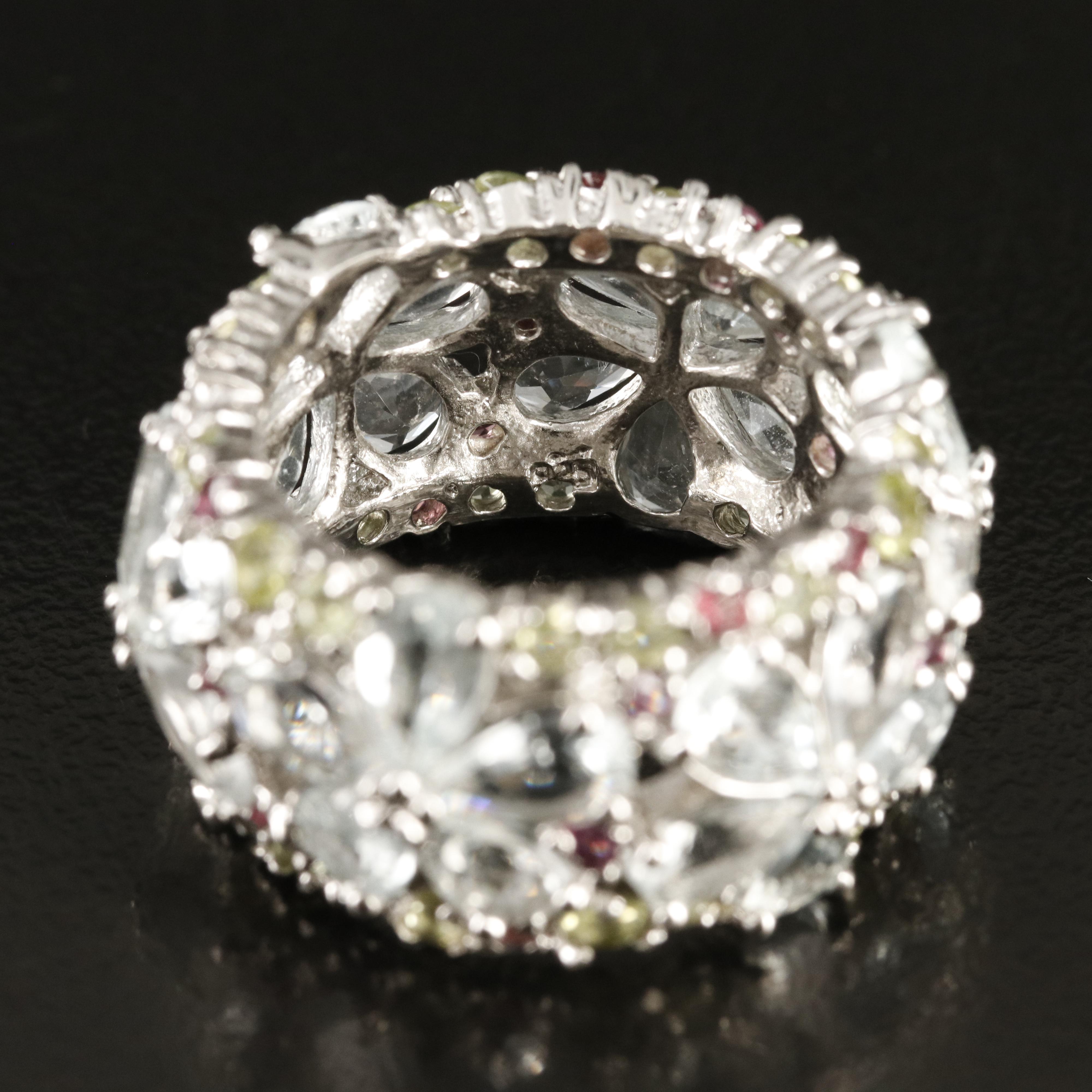 Sterling Gemstone Floral Eternity Band