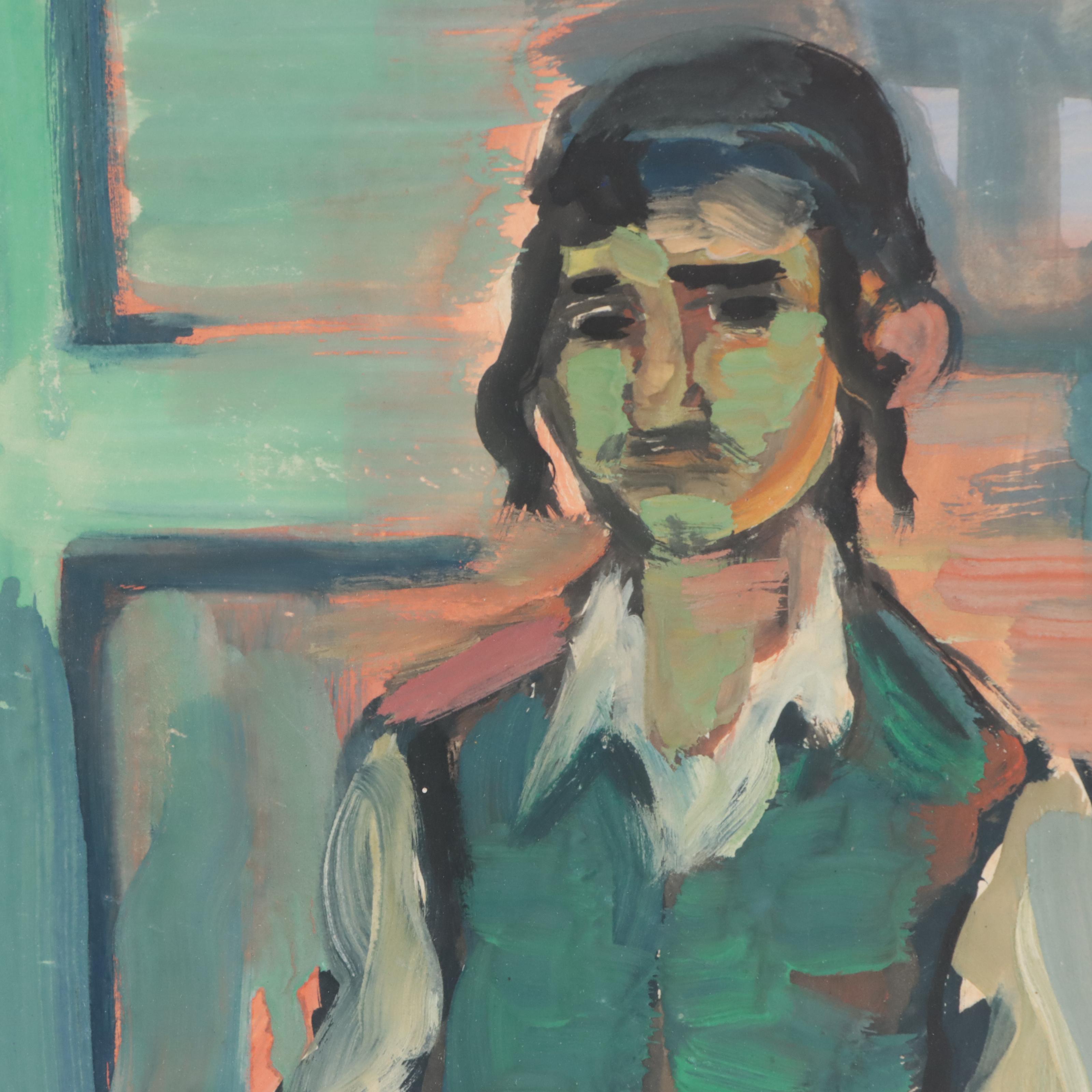 Eliahu Sigard Portrait Watercolor Painting, 1946