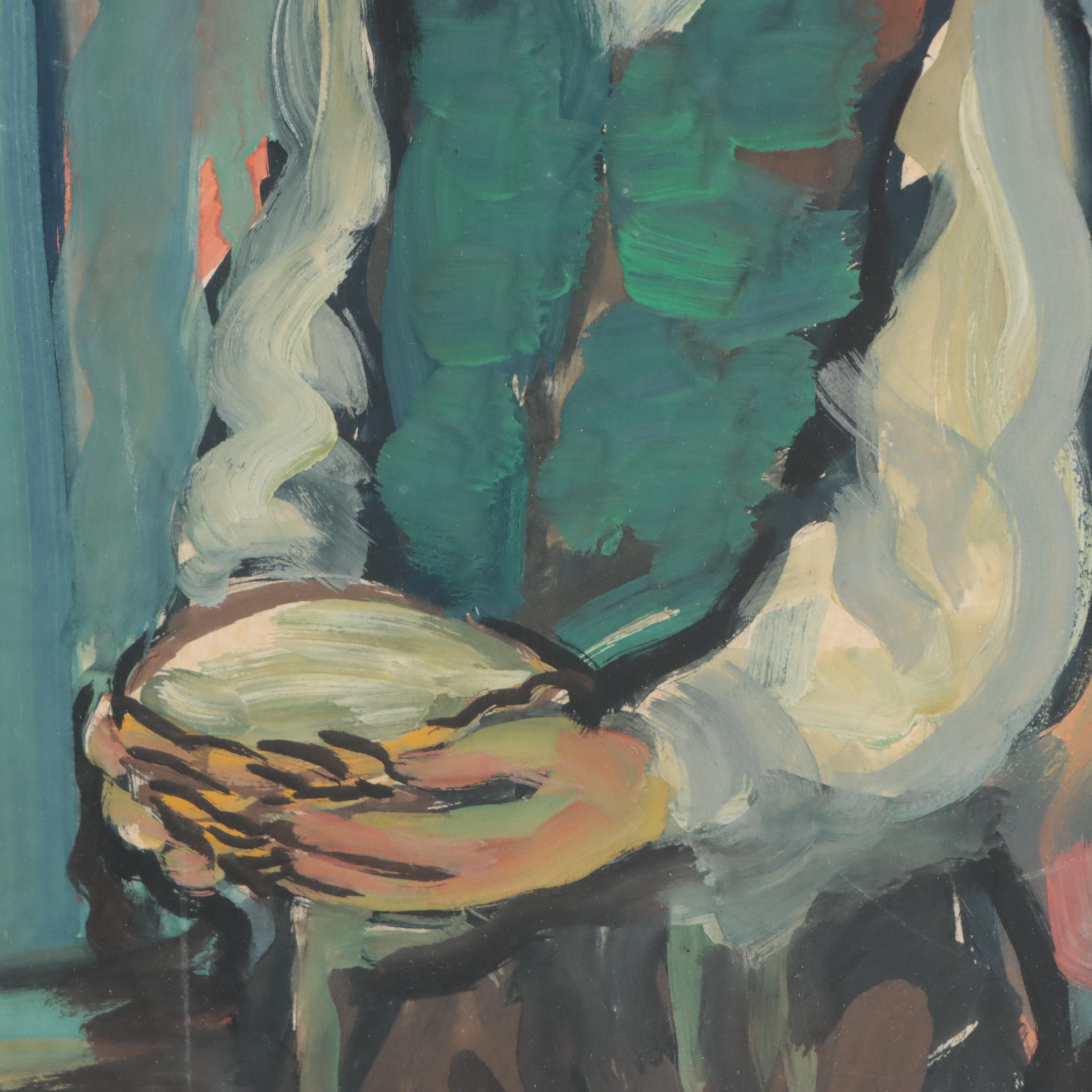 Eliahu Sigard Portrait Watercolor Painting, 1946