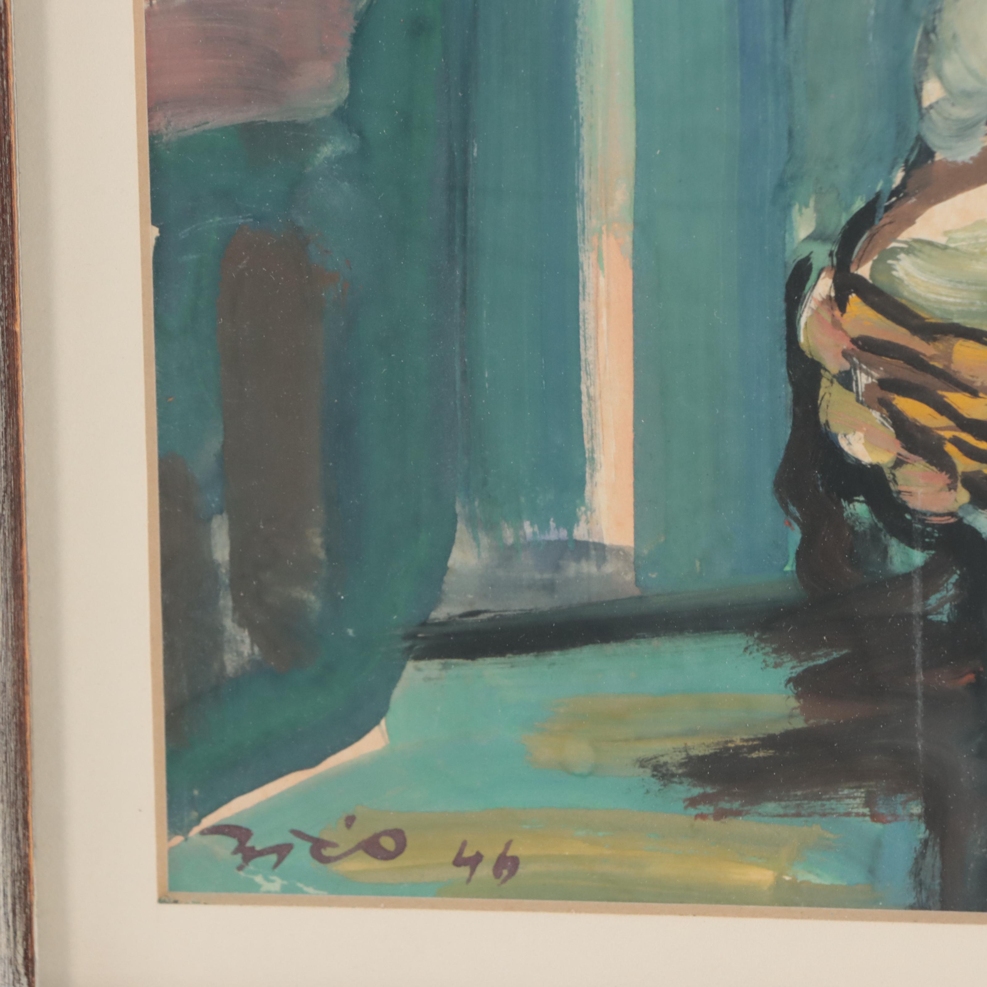 Eliahu Sigard Portrait Watercolor Painting, 1946