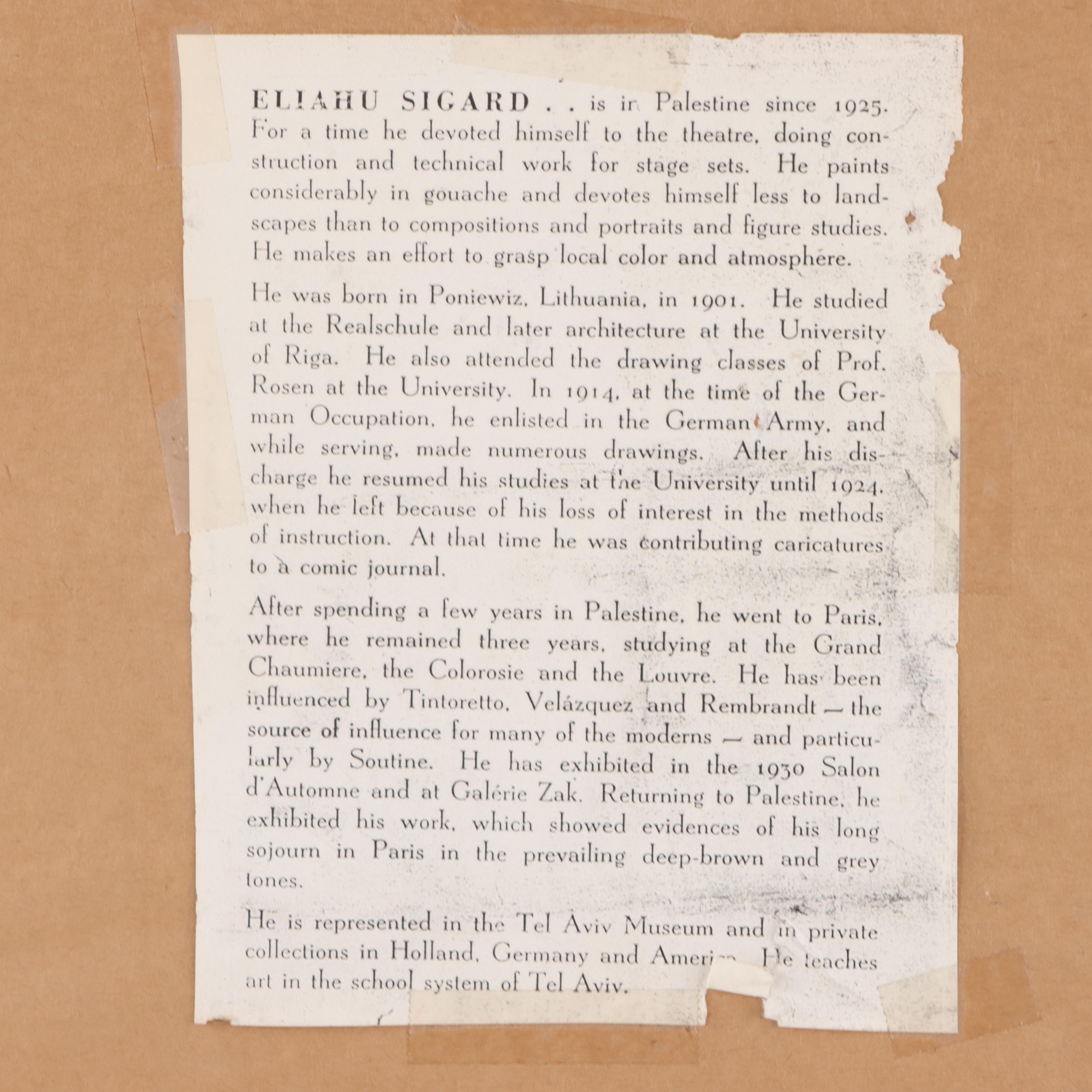 Eliahu Sigard Portrait Watercolor Painting, 1946