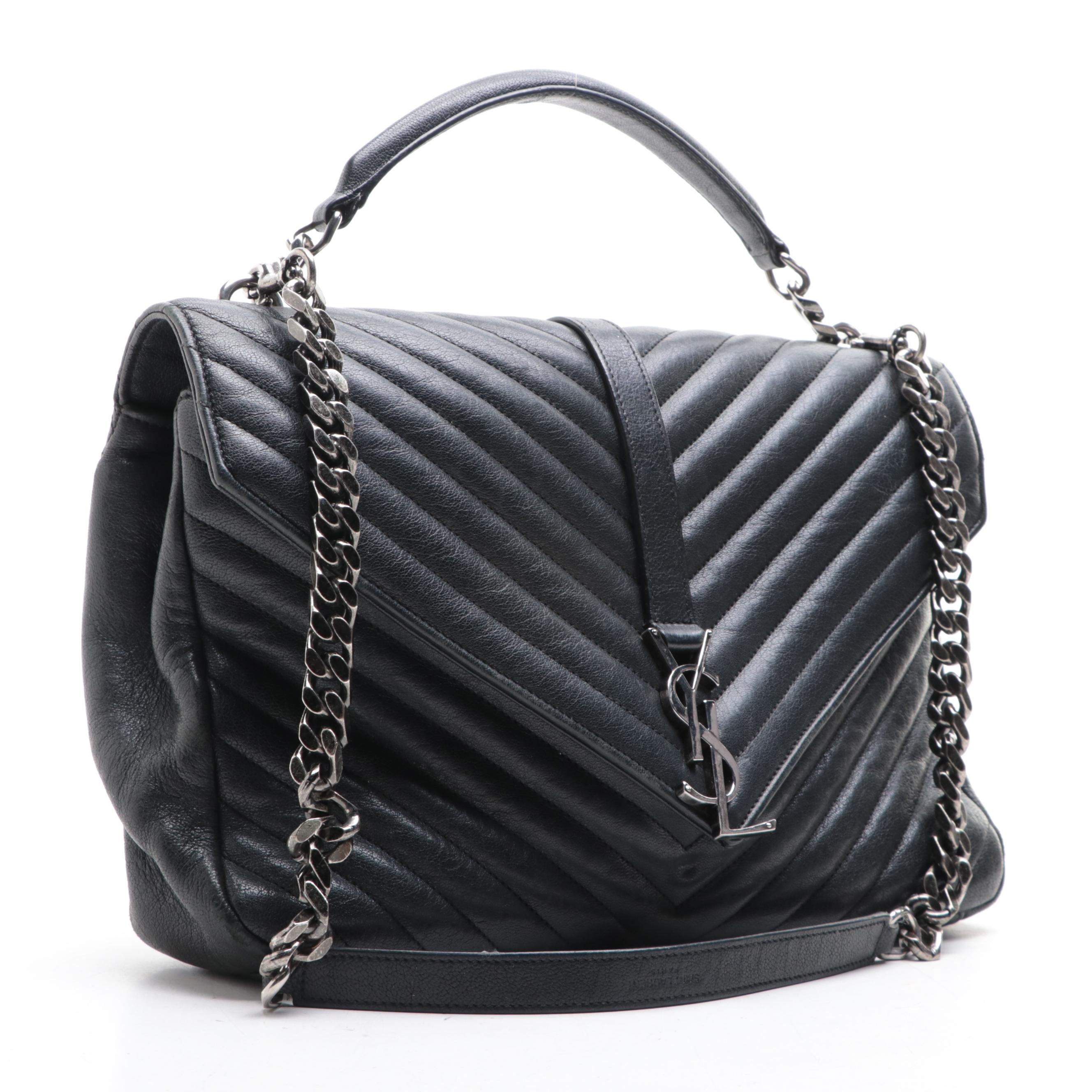 Saint Laurent Large Classic Monogram College Bag in Matelassé Chevron Leather