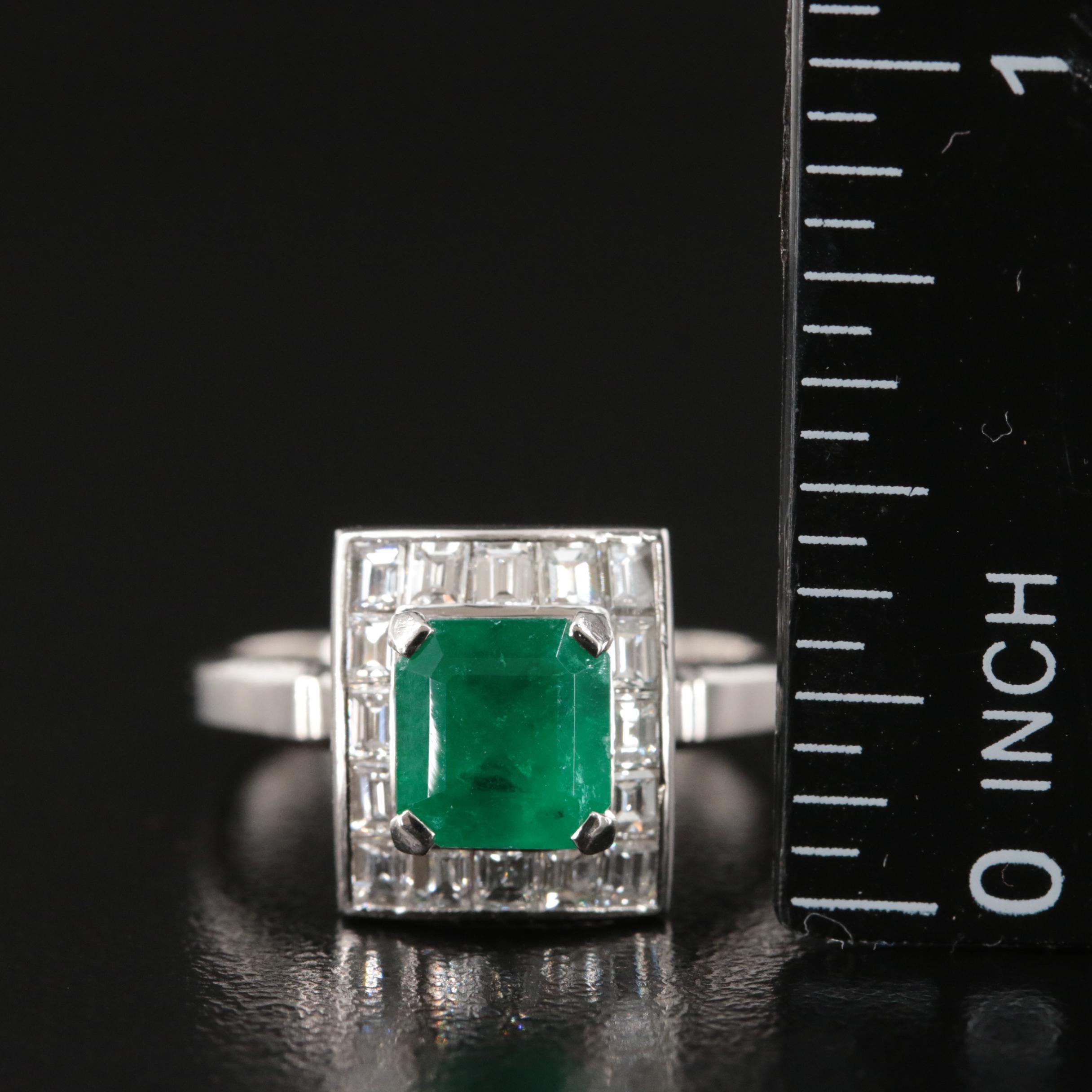 Platinum 1.31 CT Emerald and Diamond Ring with GIA Report