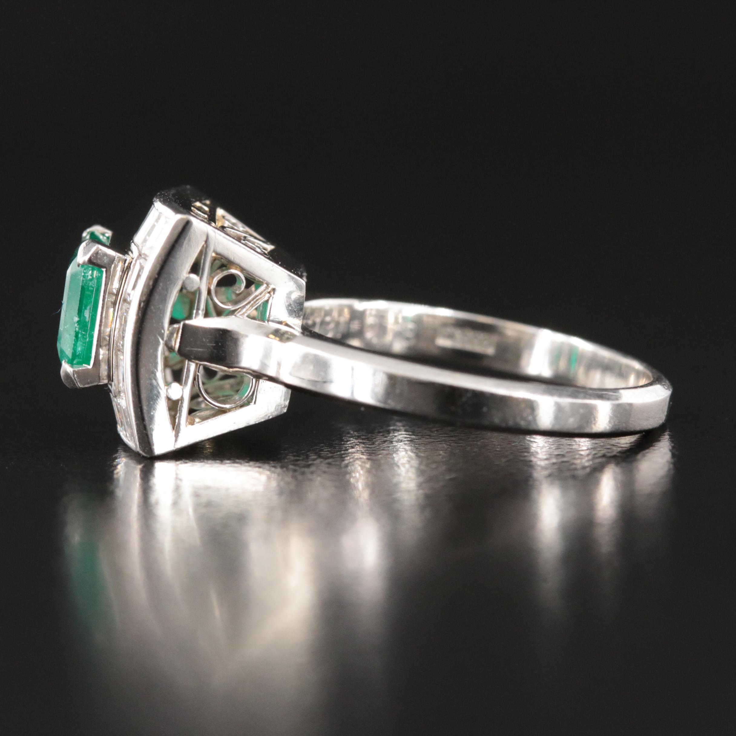 Platinum 1.31 CT Emerald and Diamond Ring with GIA Report