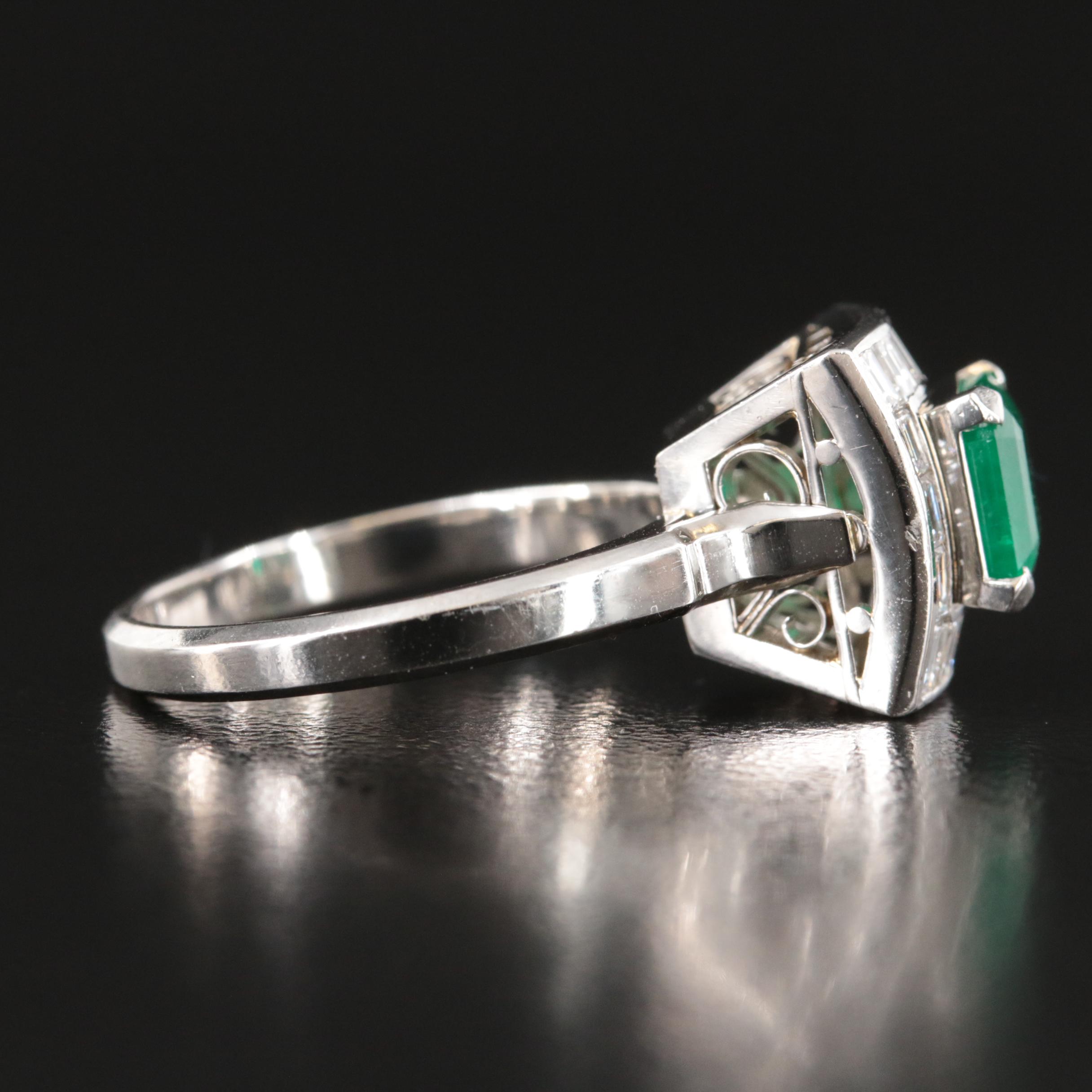 Platinum 1.31 CT Emerald and Diamond Ring with GIA Report