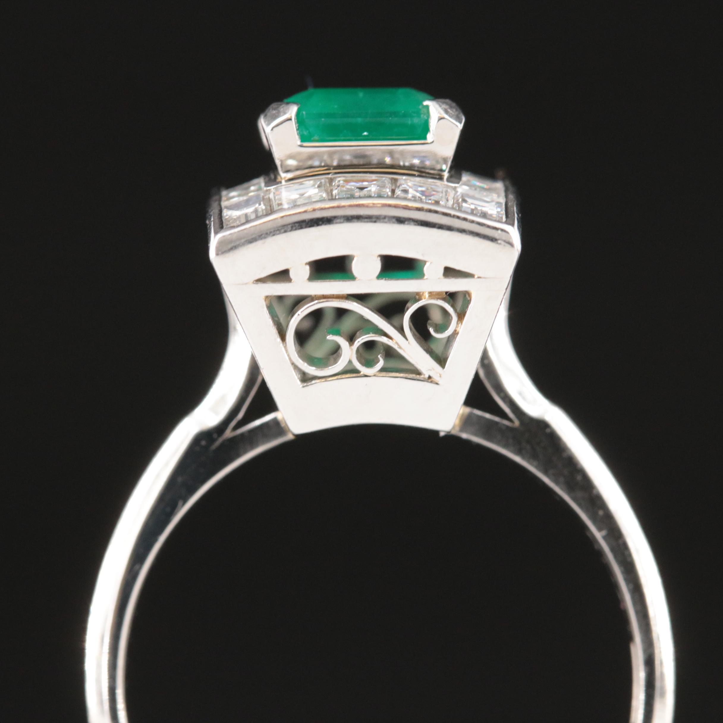 Platinum 1.31 CT Emerald and Diamond Ring with GIA Report
