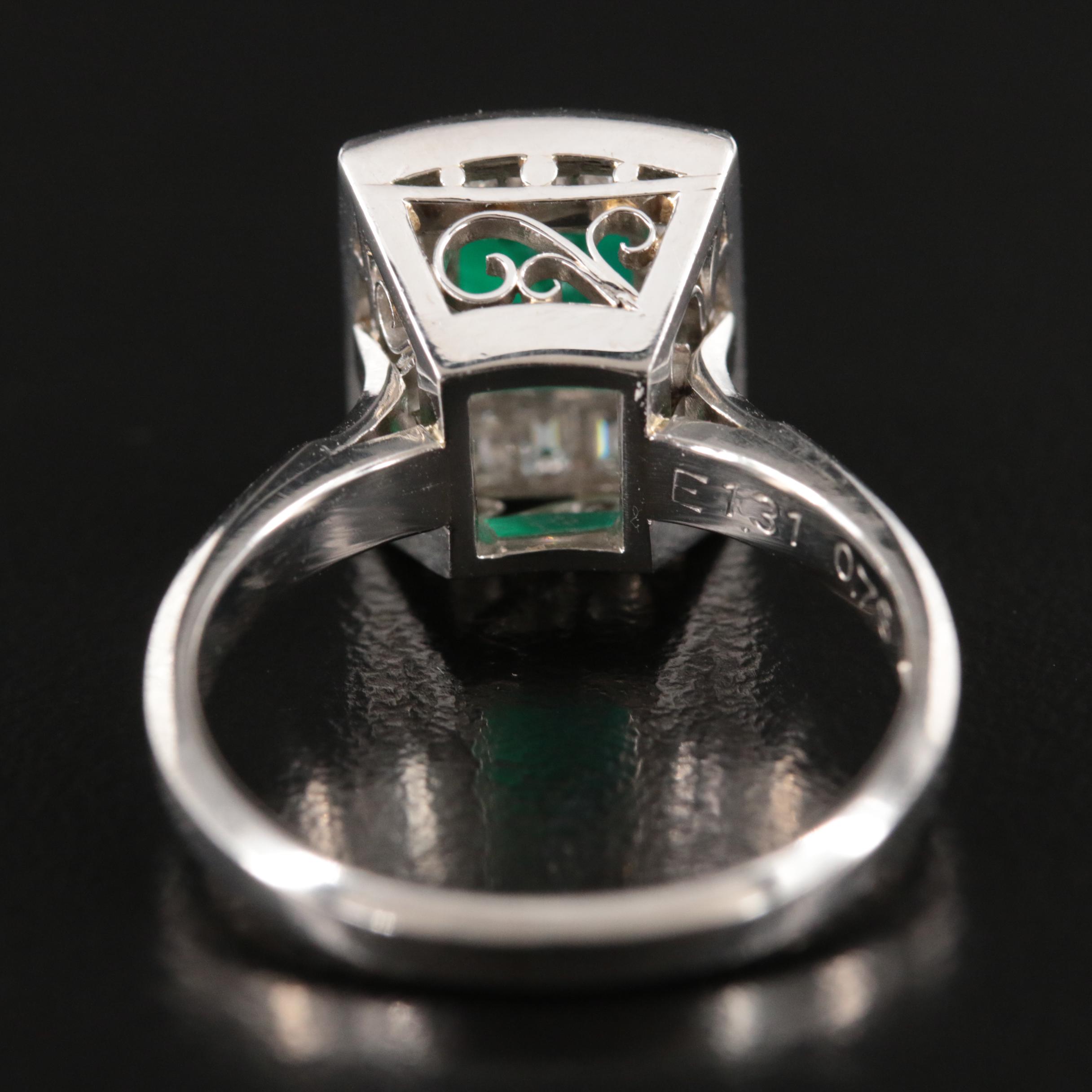 Platinum 1.31 CT Emerald and Diamond Ring with GIA Report