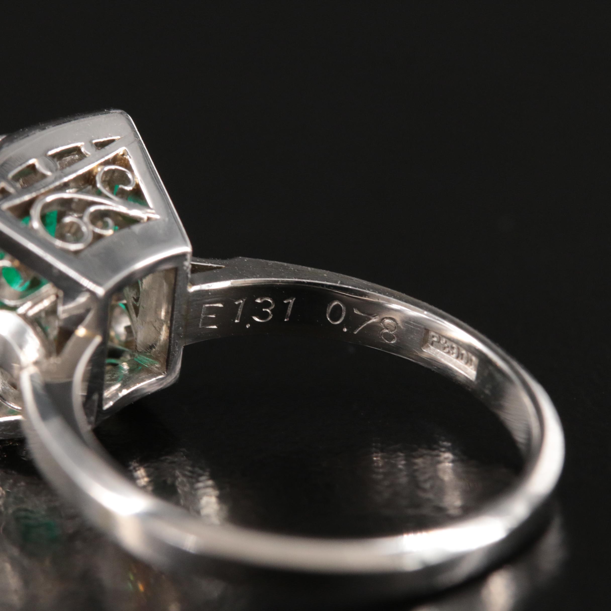Platinum 1.31 CT Emerald and Diamond Ring with GIA Report
