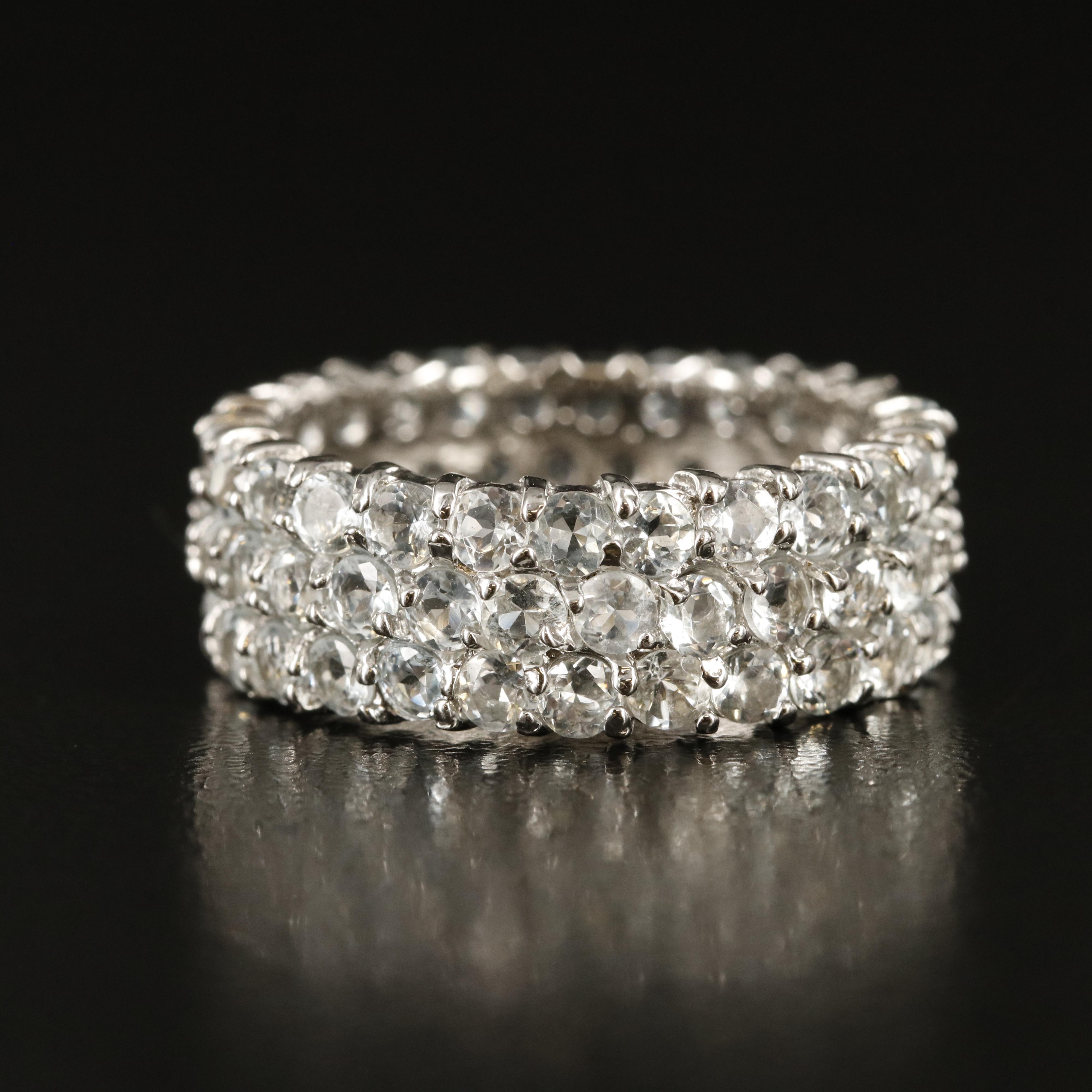 Sterling Aquamarine Triple Row Eternity Band