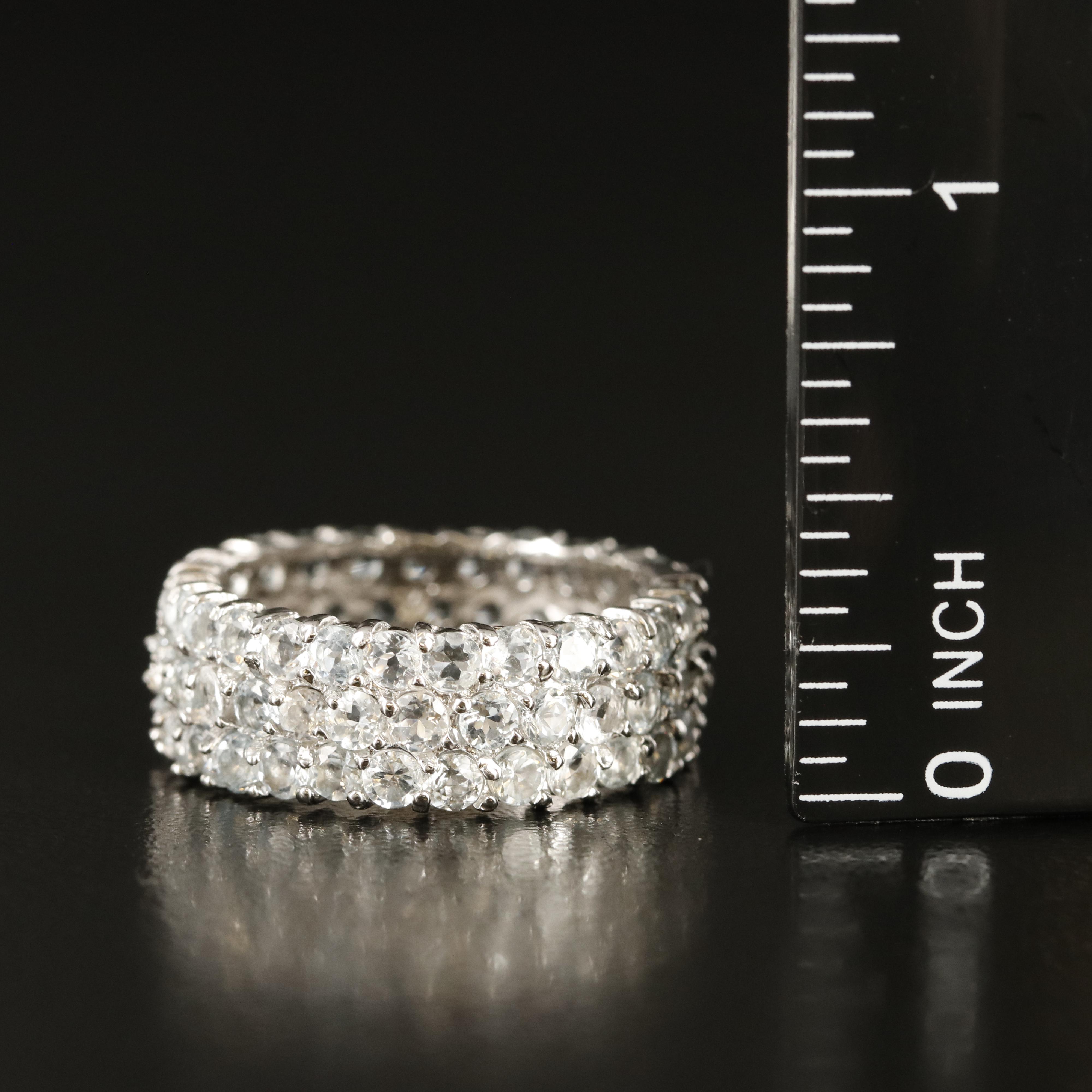 Sterling Aquamarine Triple Row Eternity Band